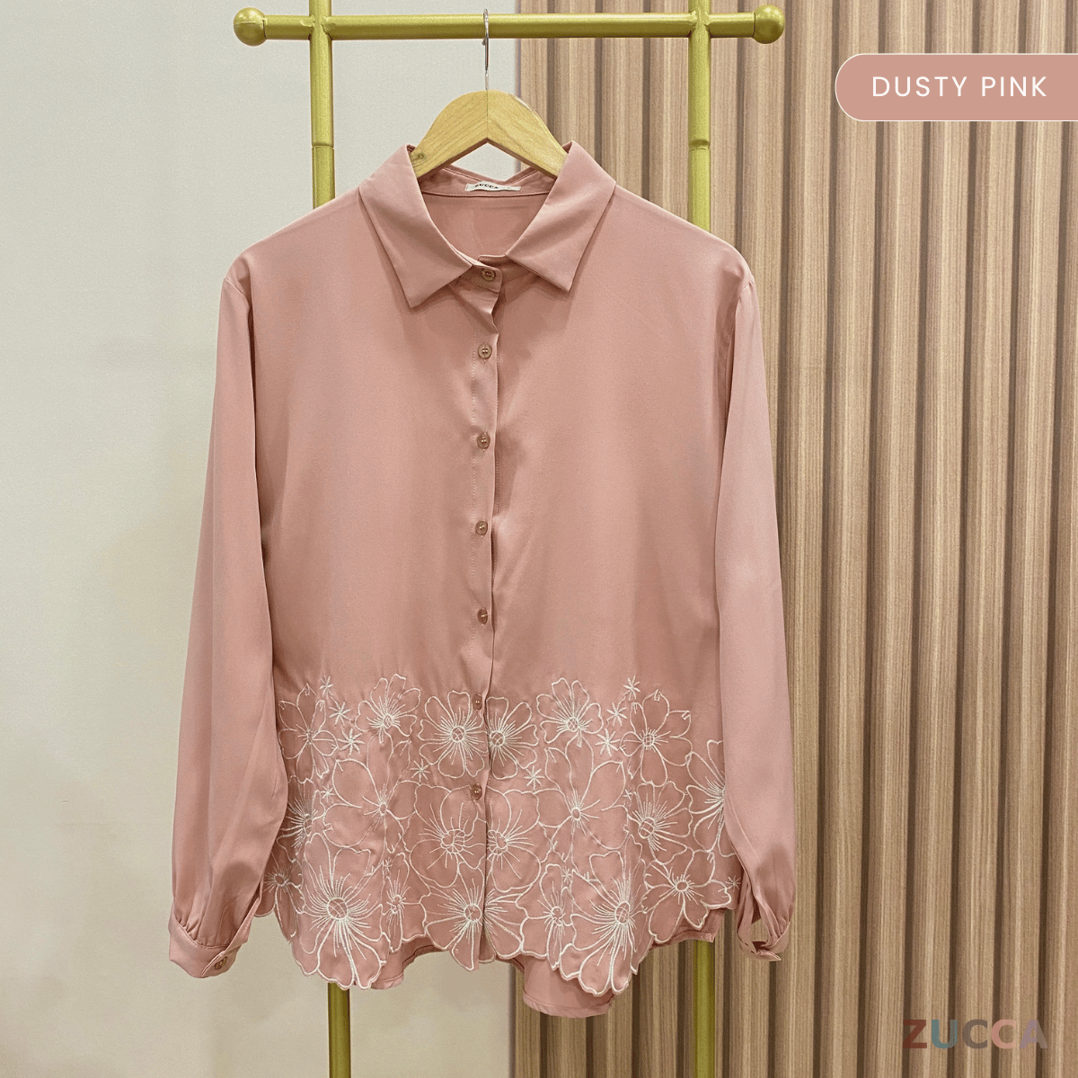 ZUCCA RUNI FLOWER EMBROIDERY WITH FULL BUTTON BLOUSE - DM231