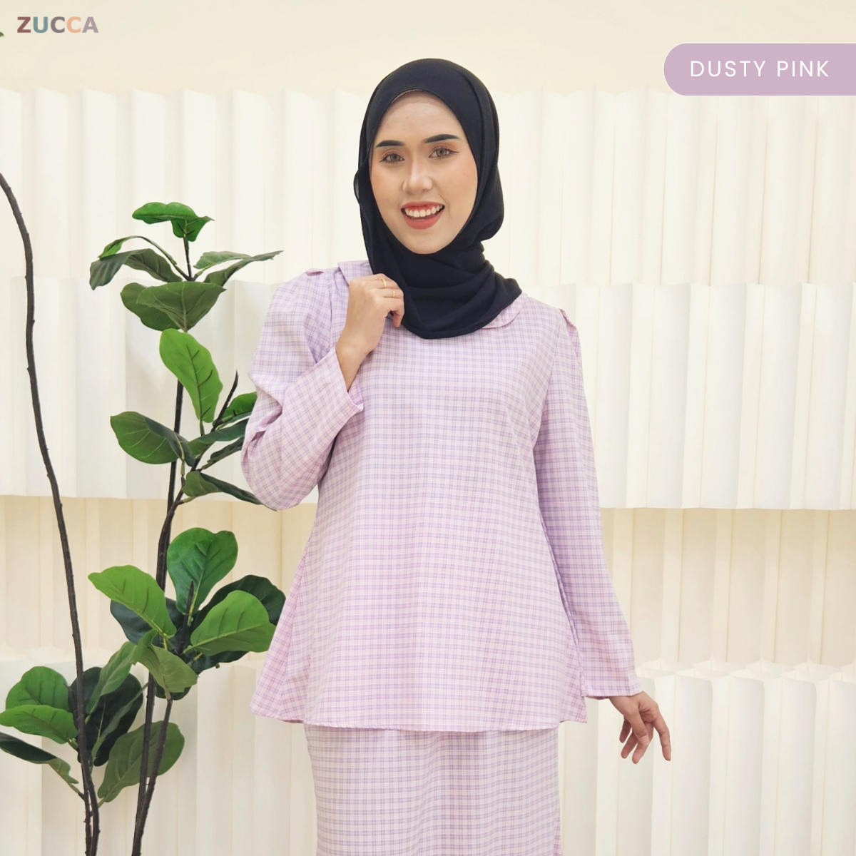 ZUCCA MARGARITA MODEST PLAID TWO-PIECE SET BLOUSE AND SKIRT - DMSET006