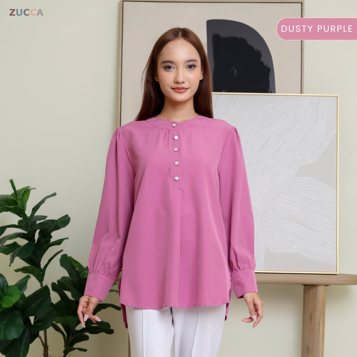 ZUCCA WAZAR LONG BLOUSE COMFY IRONLESS - DM109 Baju Cotton