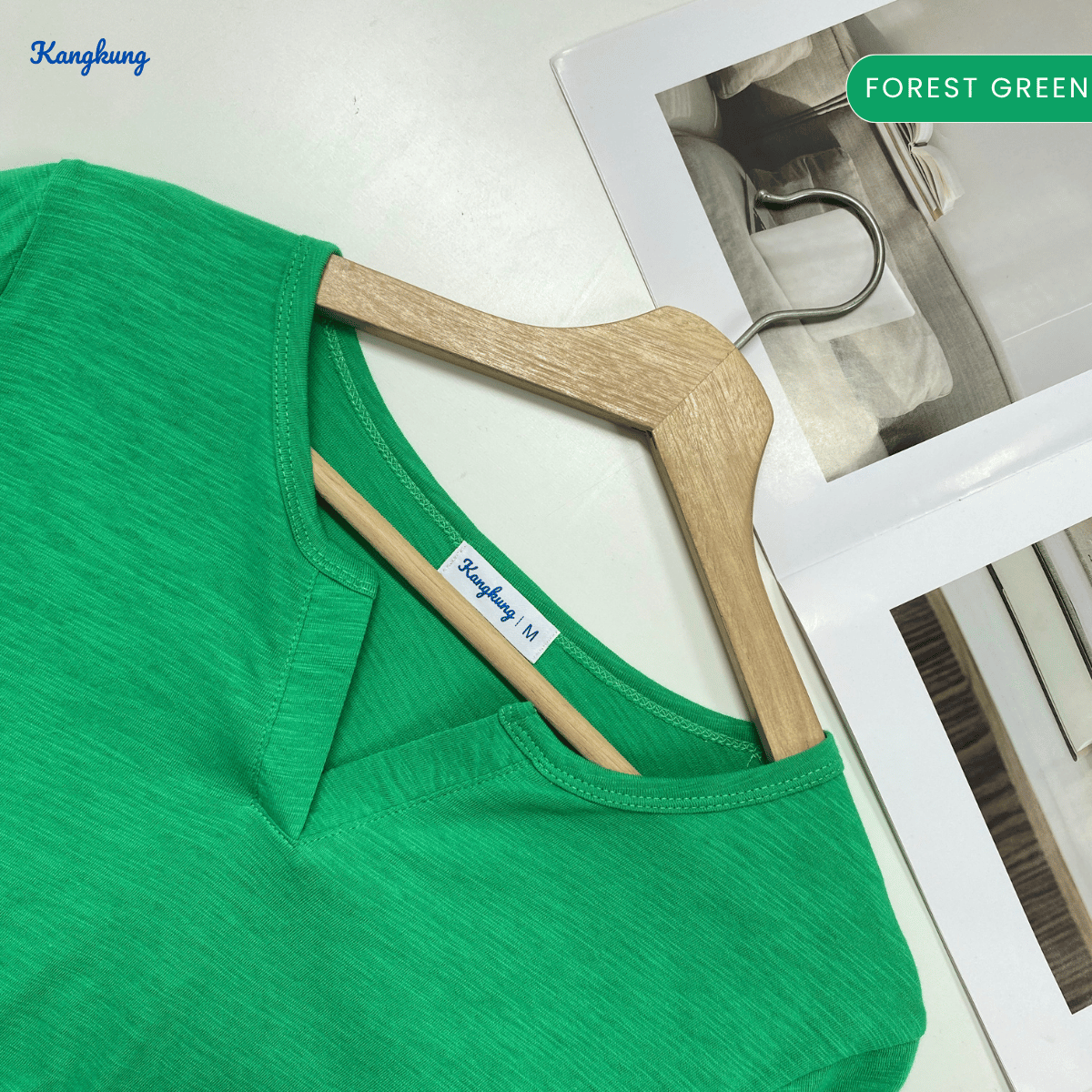 KANGKUNG IKINA KEMEJA KASUAL LEHER V-BULAT - KK120 BAJU WANITA