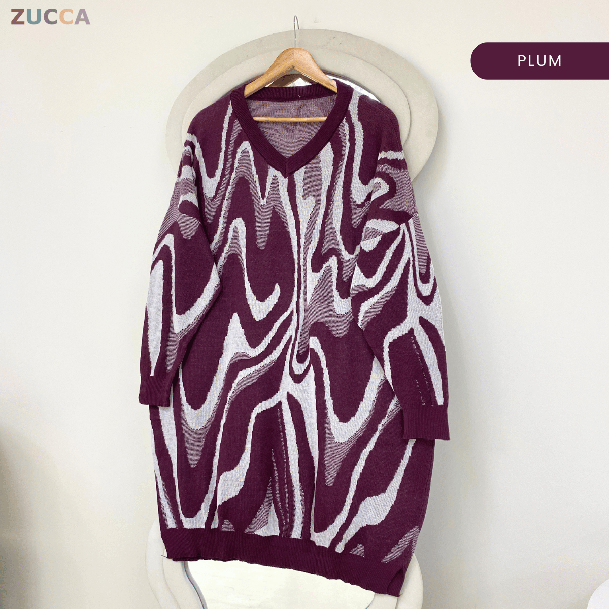 ZUCCA DEBBY WOMEN ABSTRACT WAVE KNIT SWEATER - GC001 (B1067)