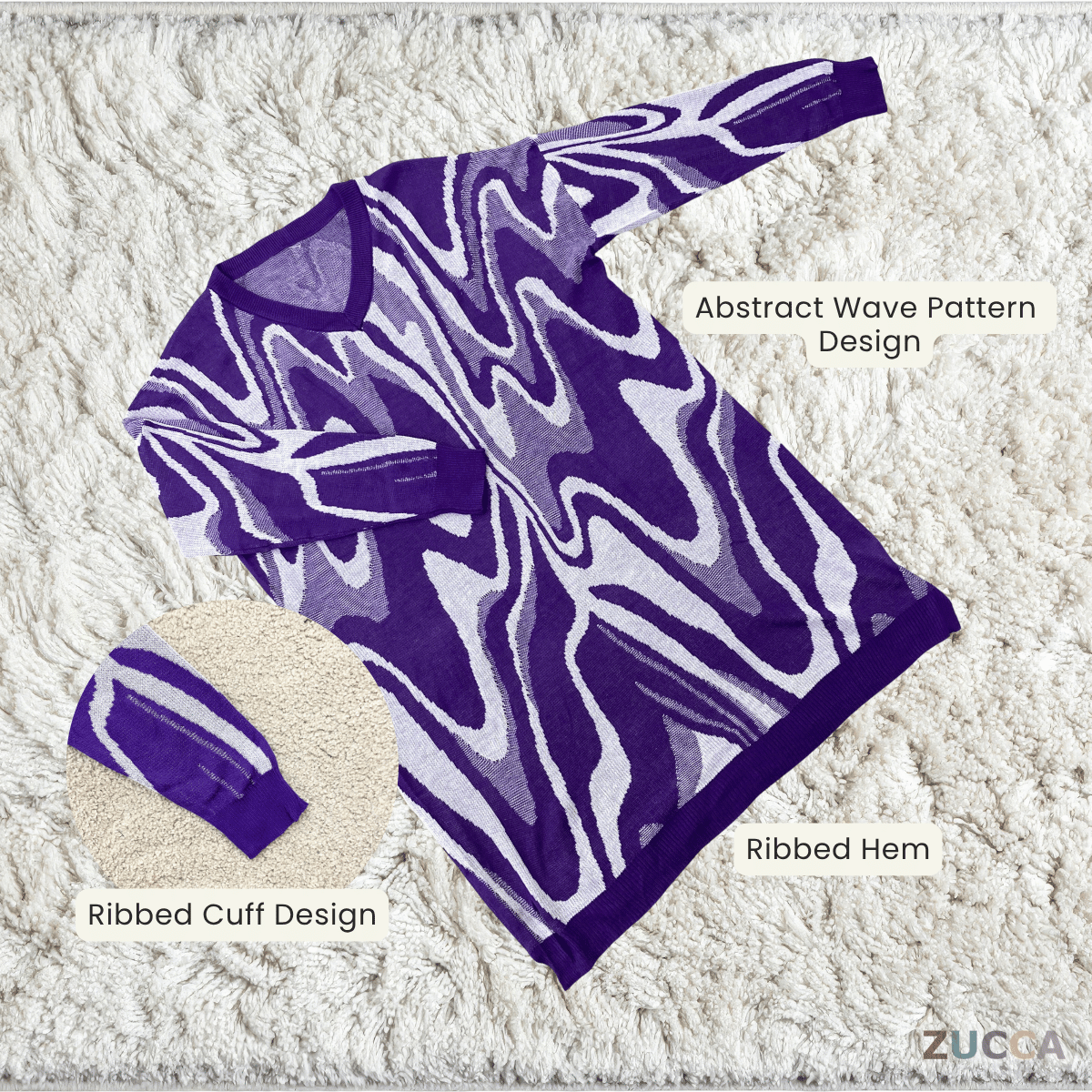 ZUCCA DEBBY WOMEN ABSTRACT WAVE KNIT SWEATER - GC001 (B1067)