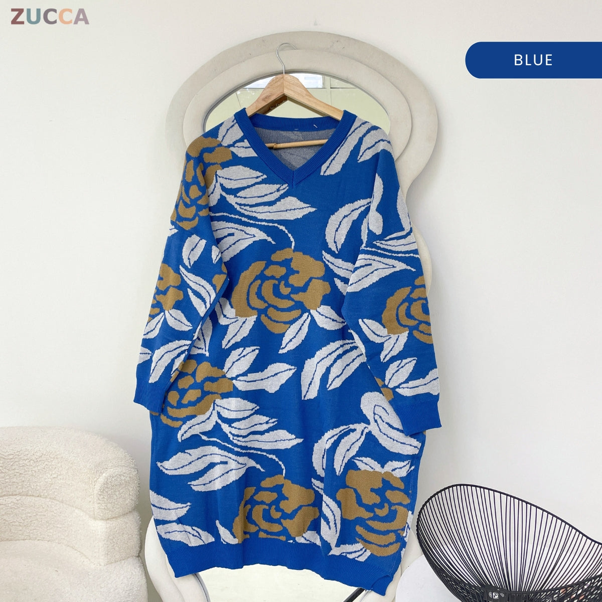 ZUCCA FRIDA WOMEN FLOWER ABSTRACT WAVE KNIT SWEATER - GC003 (B1068)