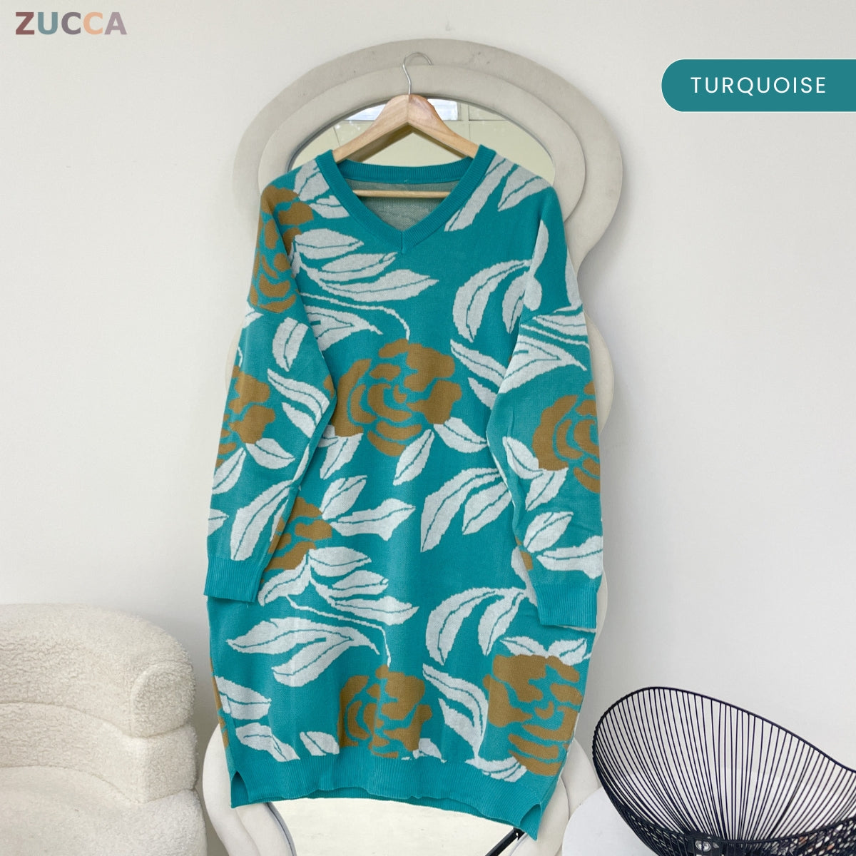 ZUCCA FRIDA WOMEN FLOWER ABSTRACT WAVE KNIT SWEATER - GC003 (B1068)