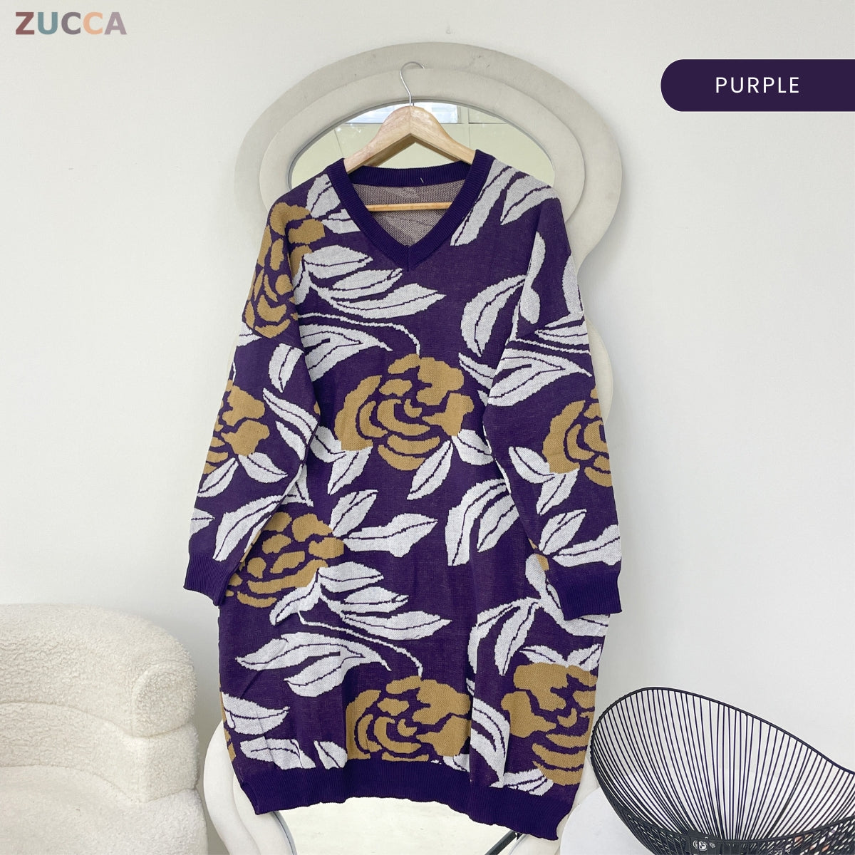 ZUCCA FRIDA WOMEN FLOWER ABSTRACT WAVE KNIT SWEATER - GC003 (B1068)