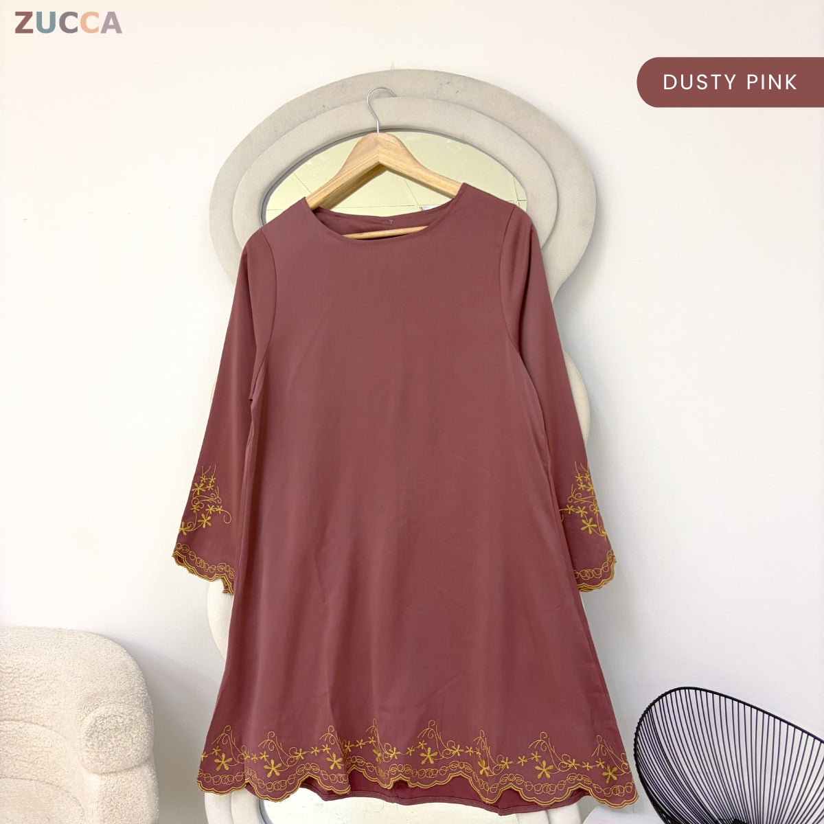 ZUCCA FAZILA EMBROIDERED SCALLOP MODEST LONG BLOUSE - GC005