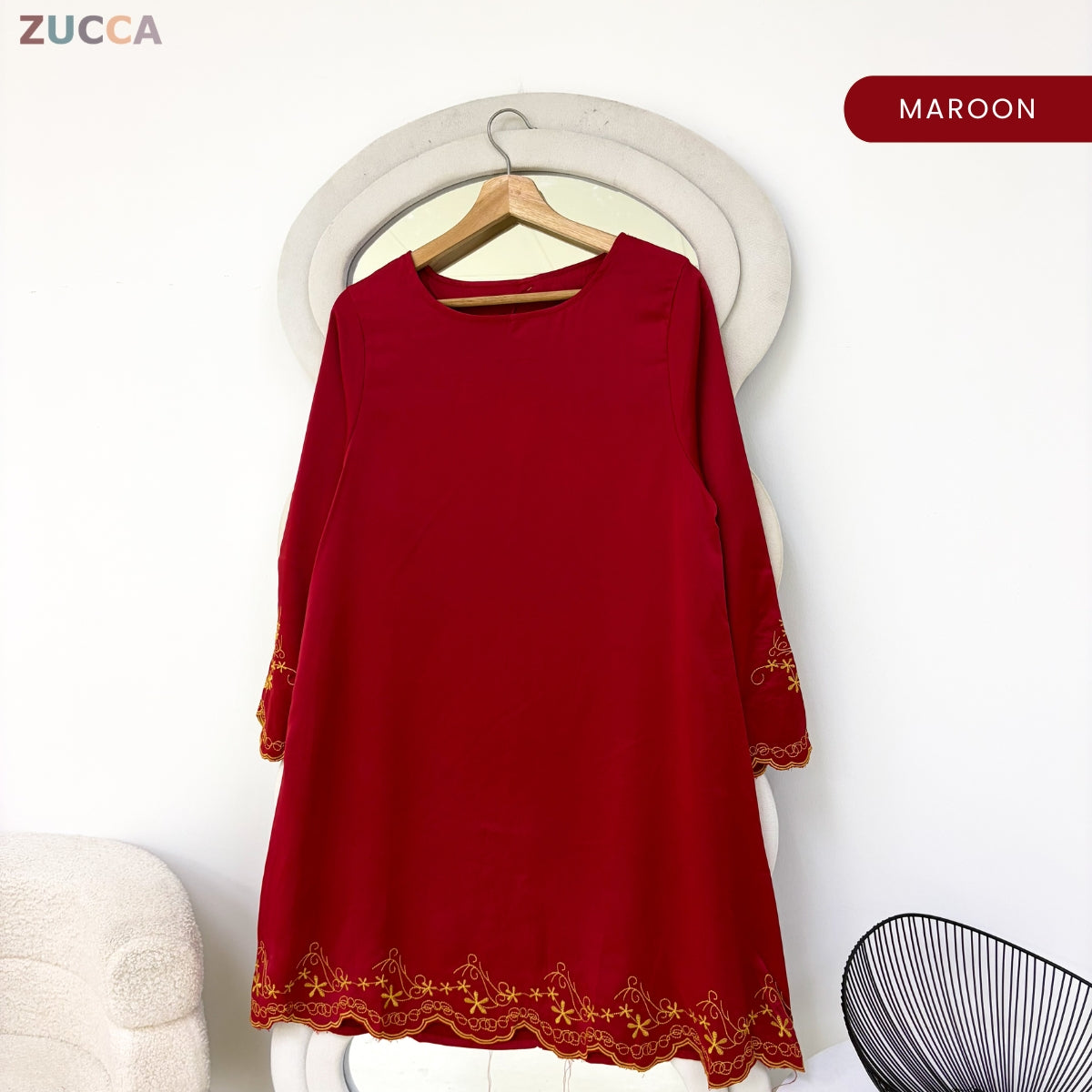 ZUCCA FAZILA EMBROIDERED SCALLOP MODEST LONG BLOUSE - GC005
