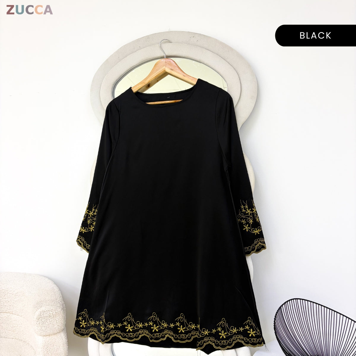 ZUCCA FAZILA EMBROIDERED SCALLOP MODEST LONG BLOUSE - GC005