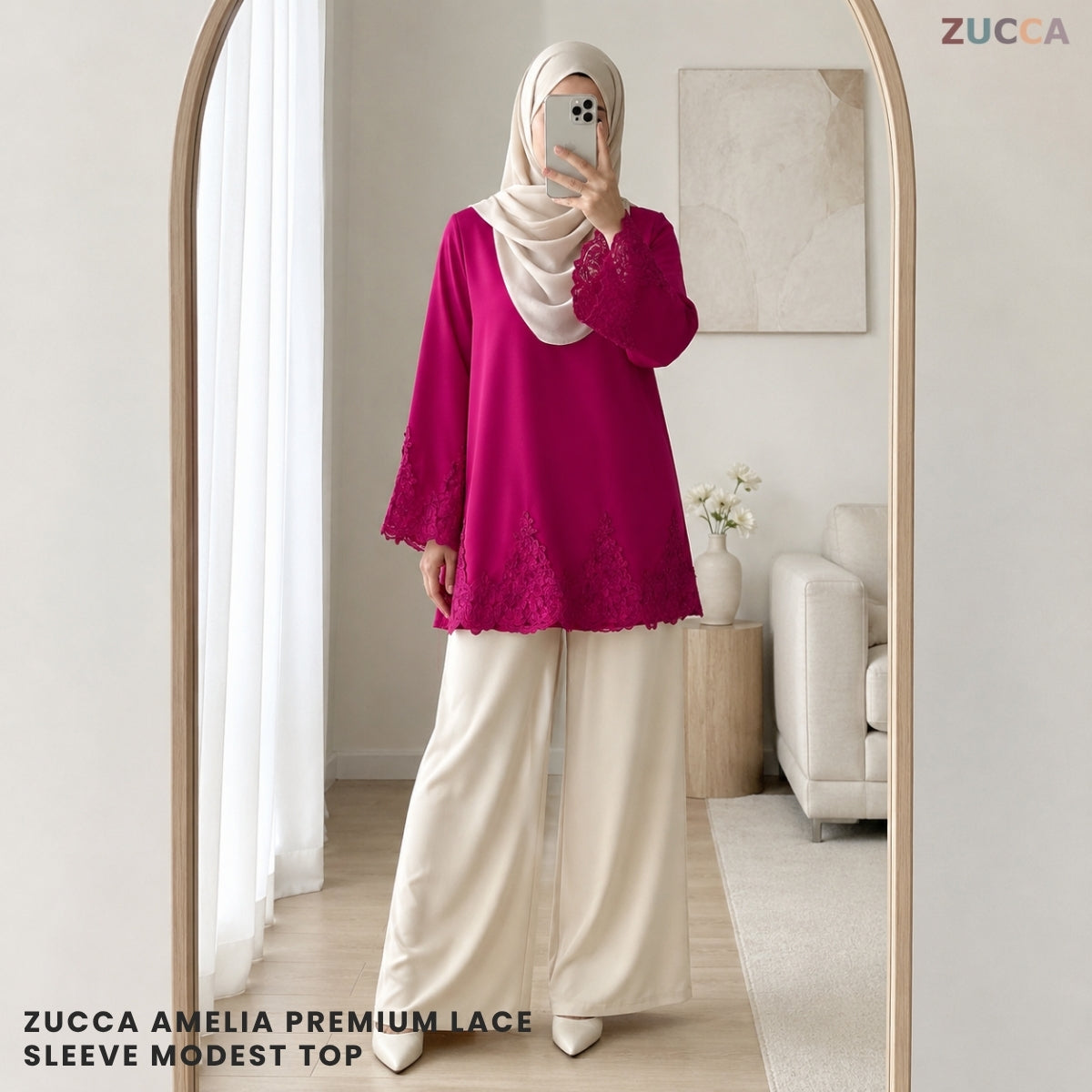 ZUCCA AMELIA PREMIUM LACE SLEEVE KASUAL WOMEN MODEST TOP - GC008 (ST1040)