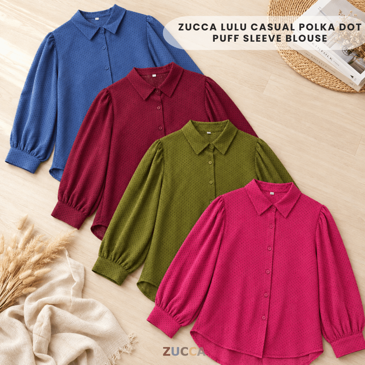 ZUCCA LULU CASUAL POLKA DOT PUFF SLEEVE BLOUSE- GC009 GC010 KS472