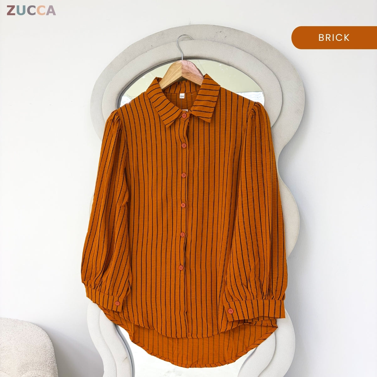 ZUCCA GILIAN MODEST STRIPED LONG SLEEVE BLOUSE - GC011