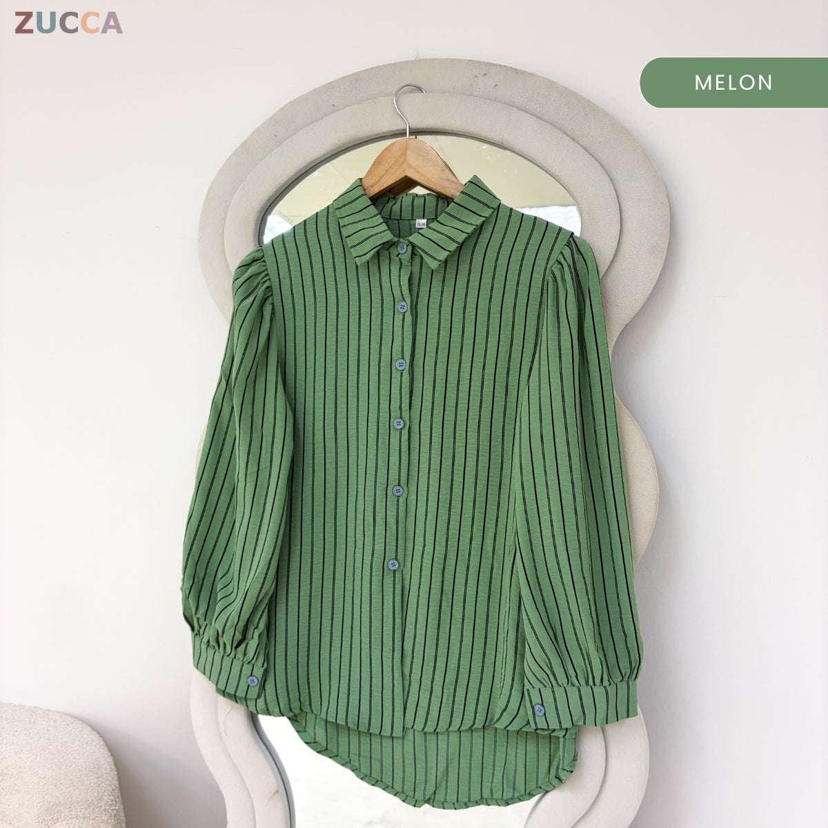 ZUCCA GILIAN MODEST STRIPED LONG SLEEVE BLOUSE - GC011