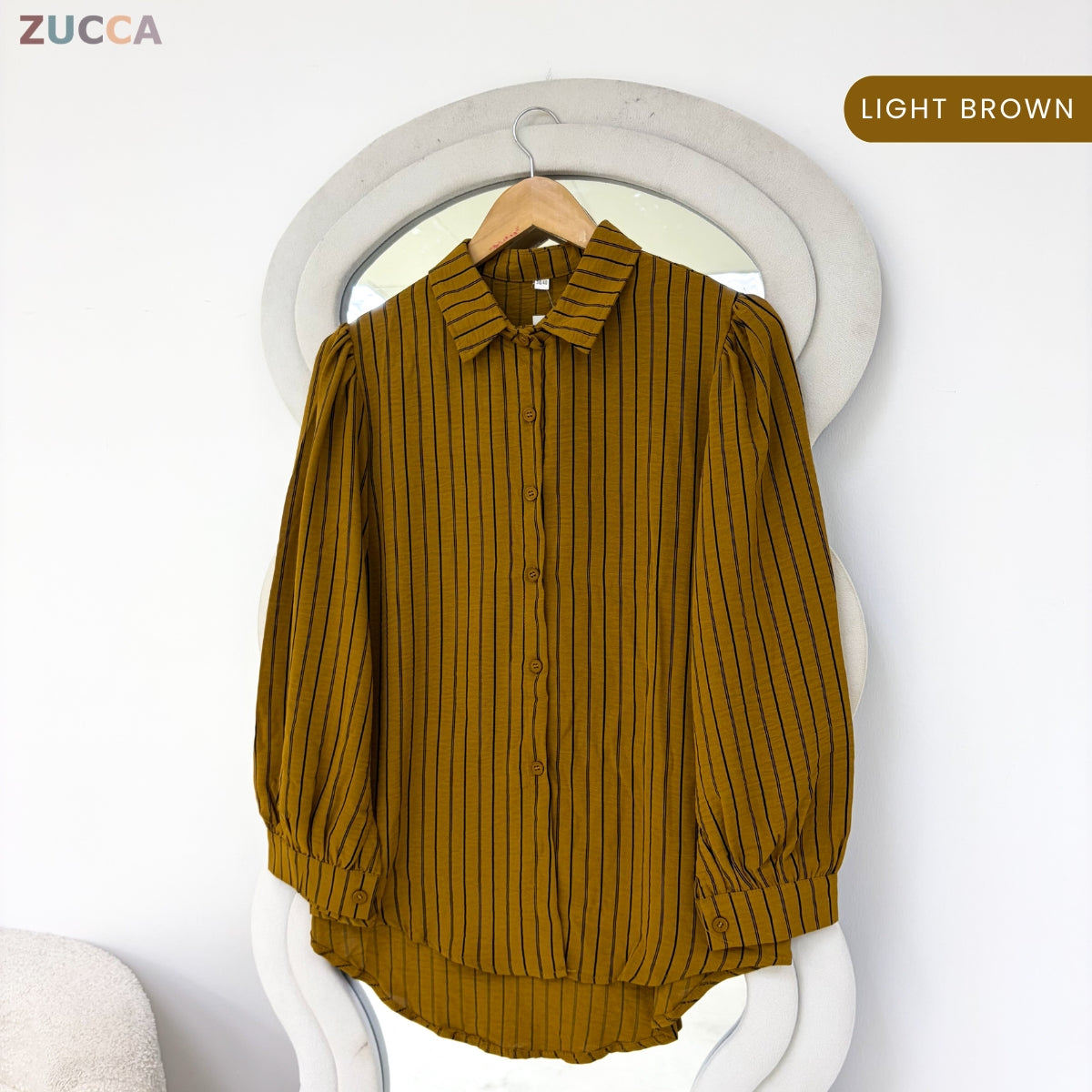 ZUCCA GILIAN MODEST STRIPED LONG SLEEVE BLOUSE - GC011