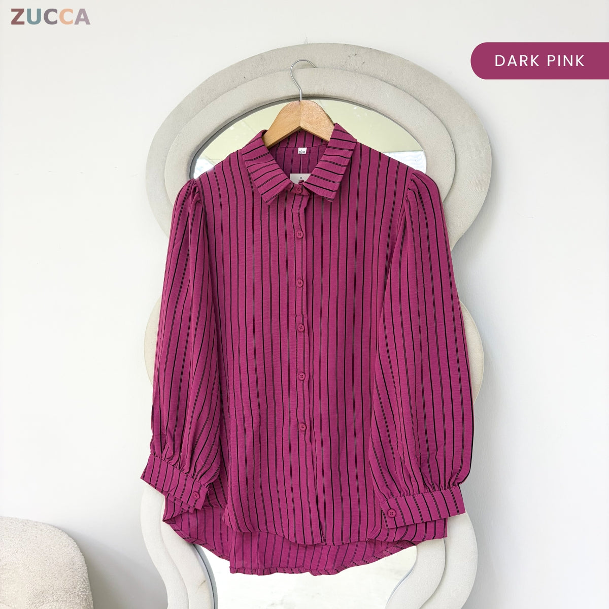 ZUCCA GILIAN MODEST STRIPED LONG SLEEVE BLOUSE - GC011