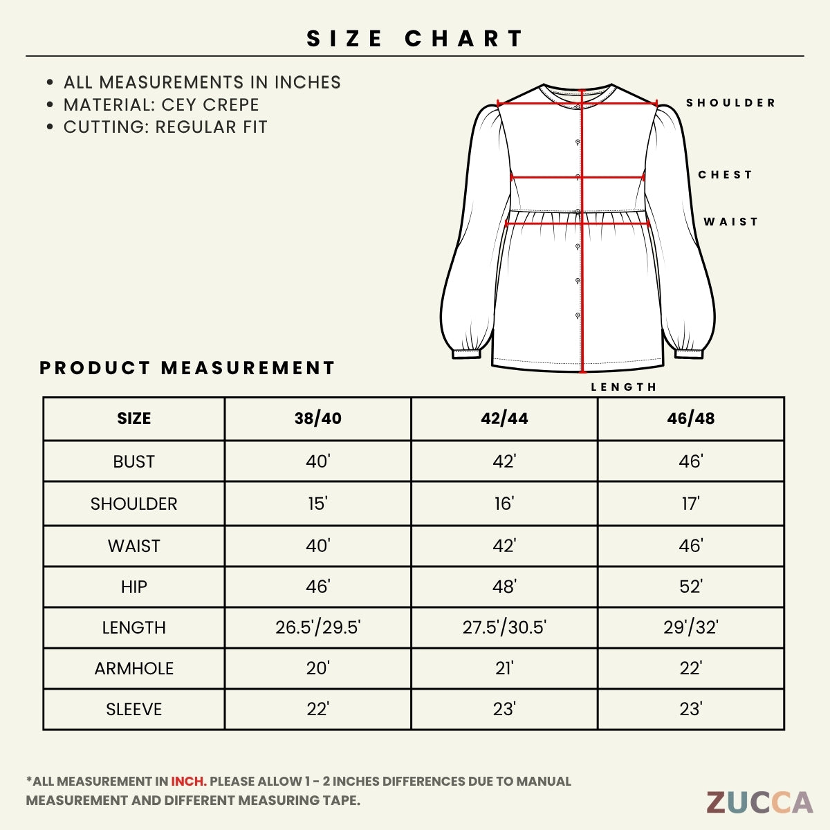ZUCCA RACHEL MODEST CASUAL BUTTON WOMAN BLOUSE - GC013 (467)