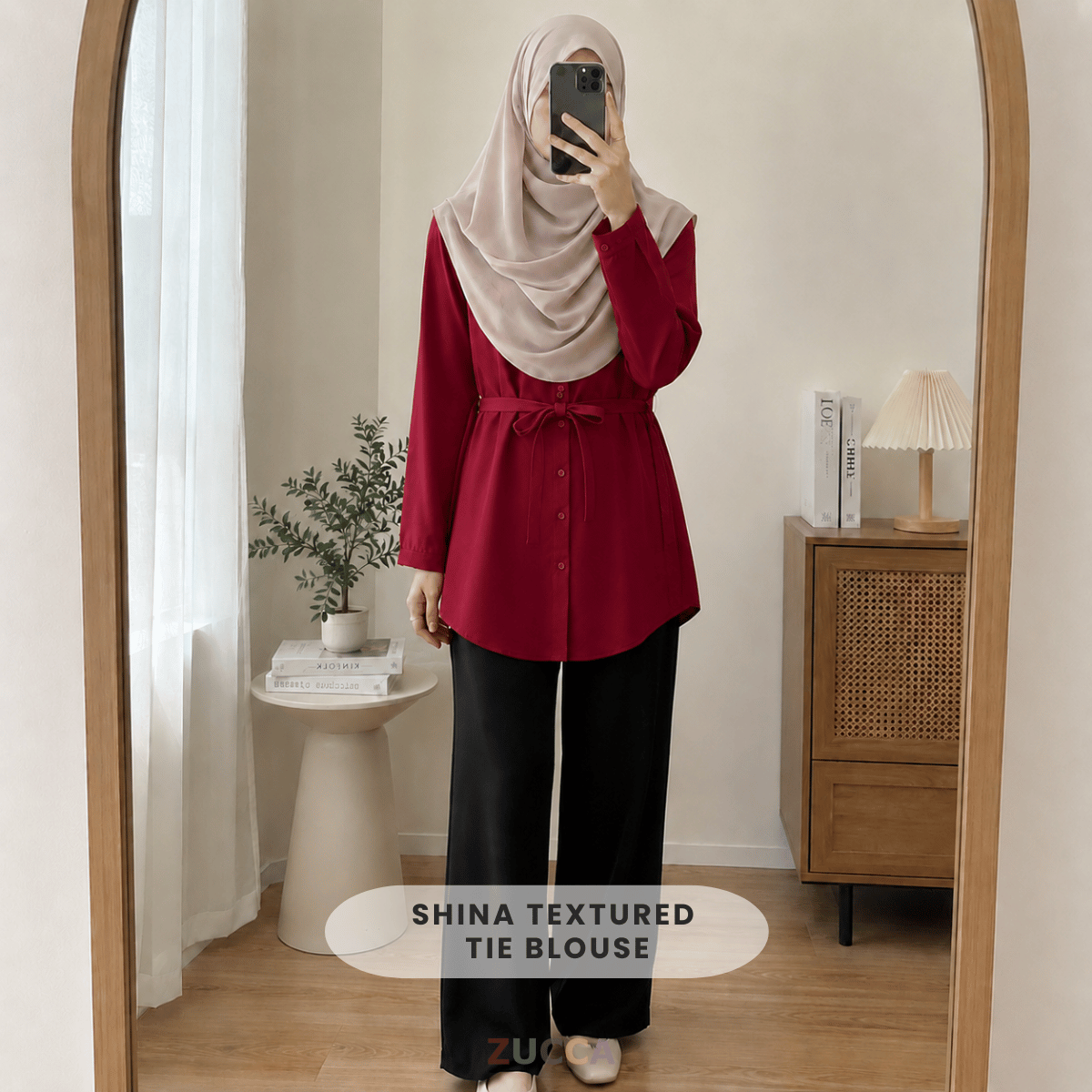 ZUCCA SHINA TEXTURED TIE BLOUSE - GC017 (KS474-3840)