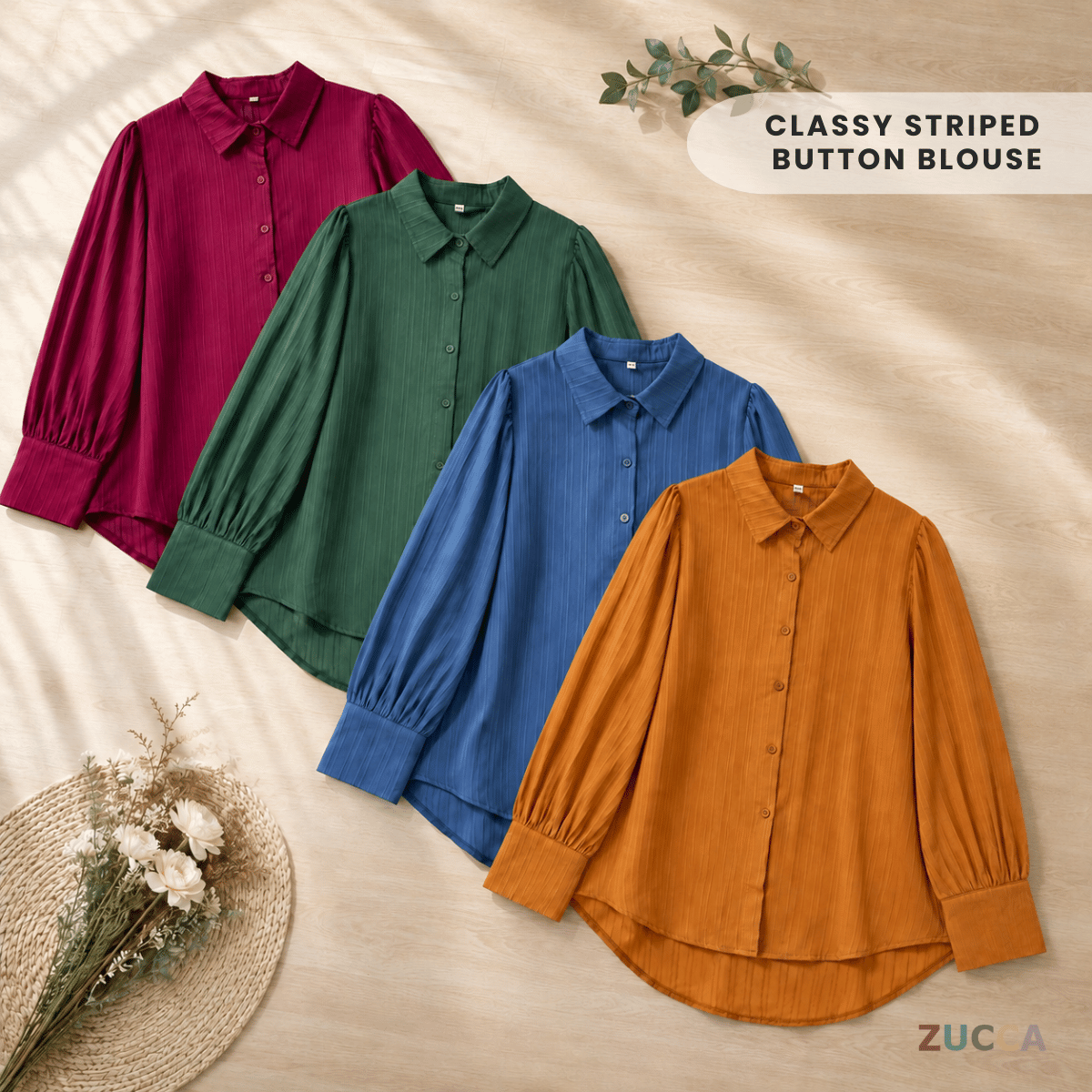 ZUCCA ELSA CLASSY STRIPED BUTTON BLOUSE-GC018(KS1013)