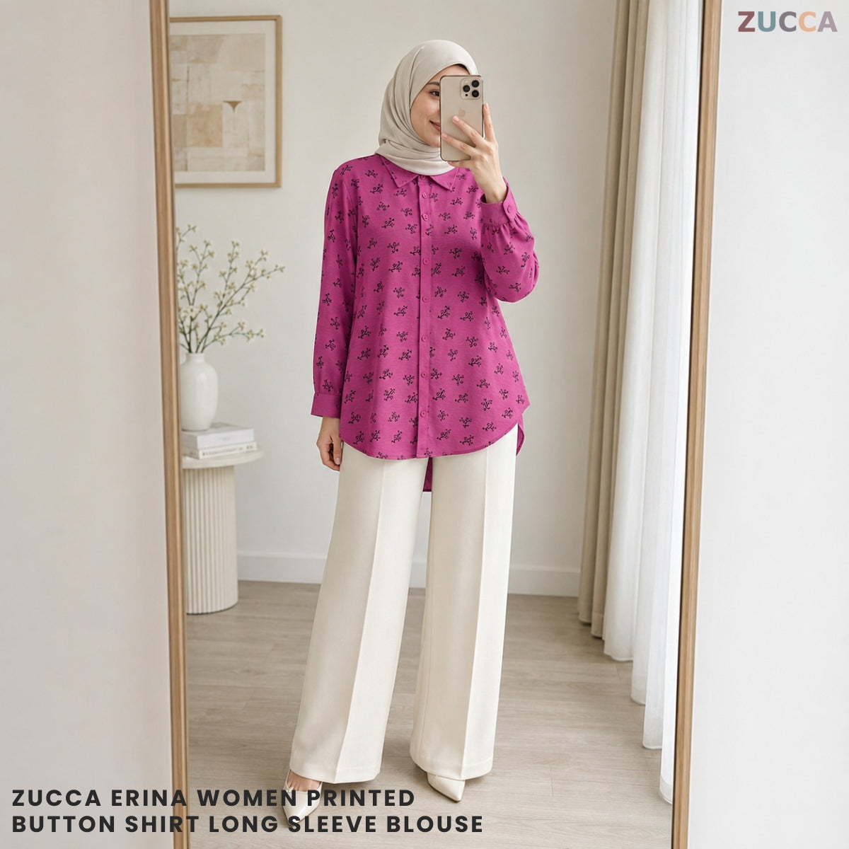 ZUCCA ERINA WOMEN PRINTED FULL BUTTON LONG SLEEVE BLOUSE - GC020 (KS8808-3840)