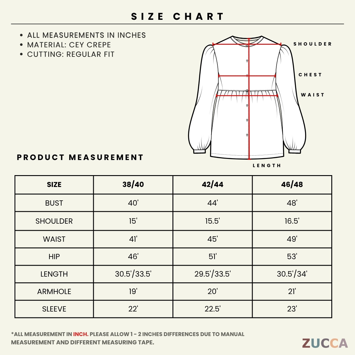 ZUCCA ERINA WOMEN PRINTED FULL BUTTON LONG SLEEVE BLOUSE - GC020 (KS8808-3840)
