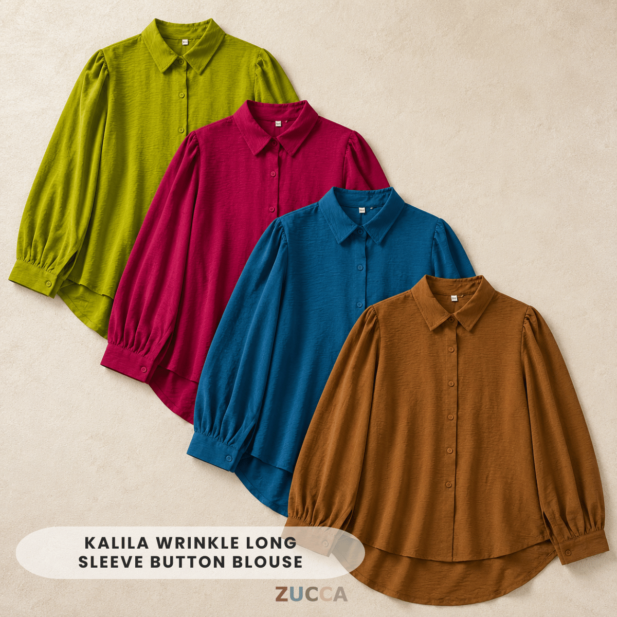 ZUCCA KALILA WRINKLE LONG SLEEVE BUTTON BLOUSE - GC024 (KS408-19B, KS408-18B)