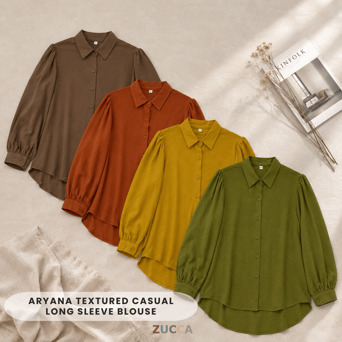 ZUCCA ARYANA TEXTURED CASUAL LONG SLEEVE BLOUSE-GC026(KS408-8B)