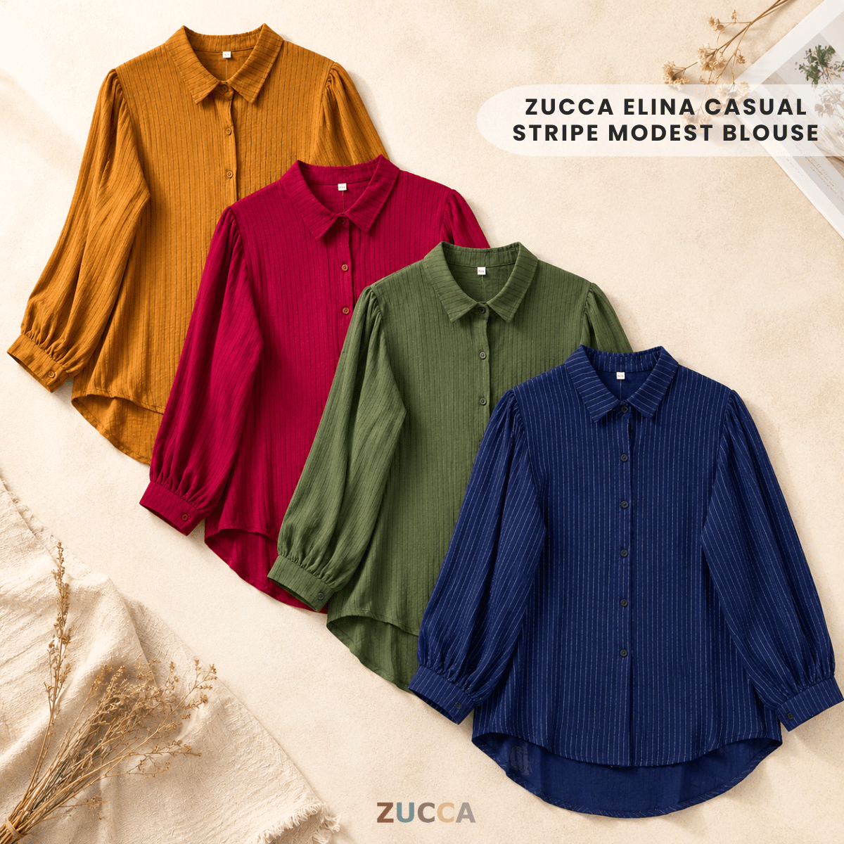 ZUCCA ELINA CASUAL STRIPE MODEST BLOUSE-GC027(KK8819)