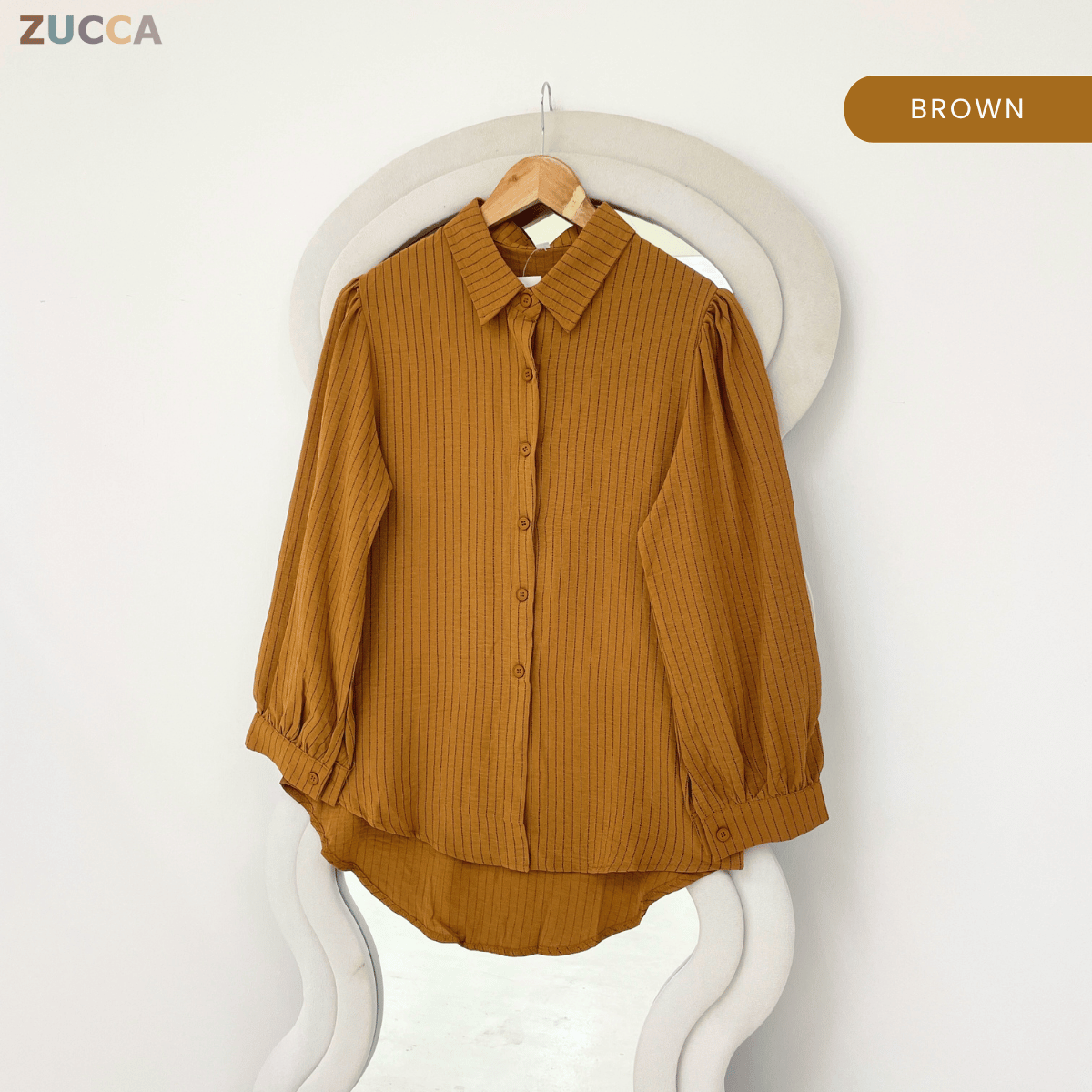 ZUCCA ELINA CASUAL STRIPE MODEST BLOUSE-GC027(KK8819)