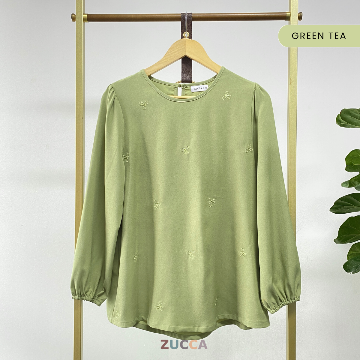 ZUCCA SUANA BOW EMBROIDERY PUFFED BLOUSE - MA030