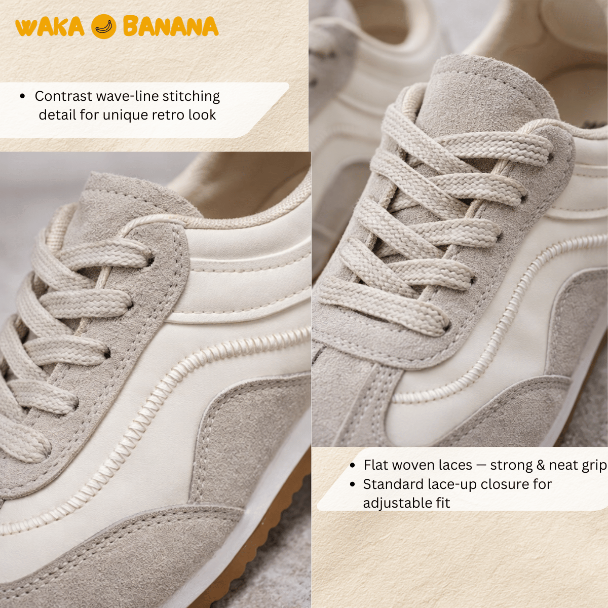 WAKA BANANA WOMEN RETRO MINIMALIST LIFESTYLE SNEAKERS - JQW002