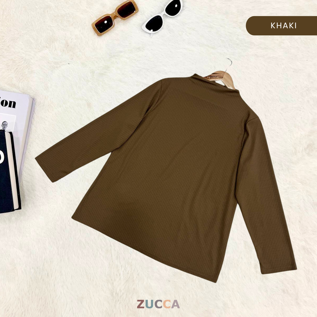 ZUCCA IVANIA COTTON RIB MID HIGH COLLAR BLOUSE- DM224