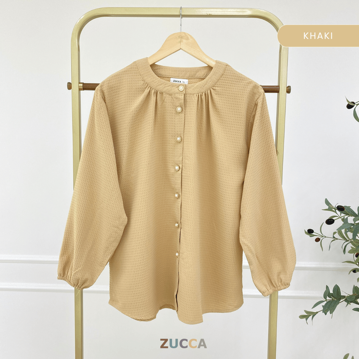 ZUCCA KORI HONEYCOMB KNIT BUTTON DOWN BLOUSE - DM261