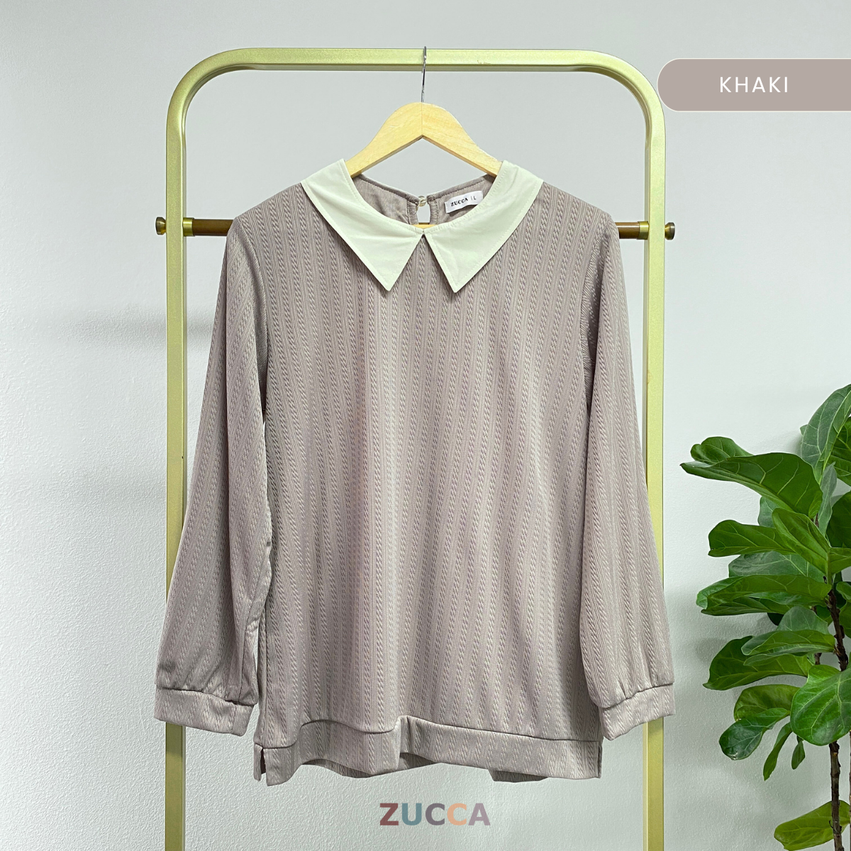 ZUCCA MEYA BLAUS RAJUT WANITA BERKOLAR DENGAN SULAMAN – DM275 KNIT BLOUSE