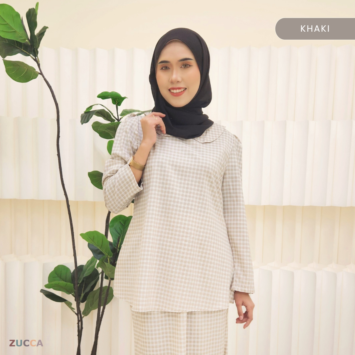 ZUCCA MARGARITA MODEST PLAID TWO-PIECE SET BLOUSE AND SKIRT - DMSET006