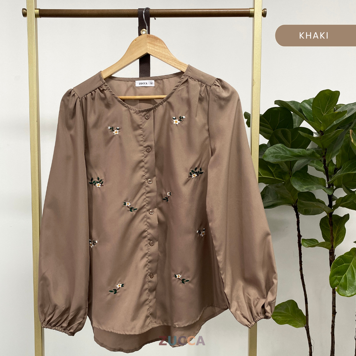 ZUCCA ELAINE FLORAL EMBROIDERY WOMEN BLOUSE - MA066 PLEATED SHOULDER