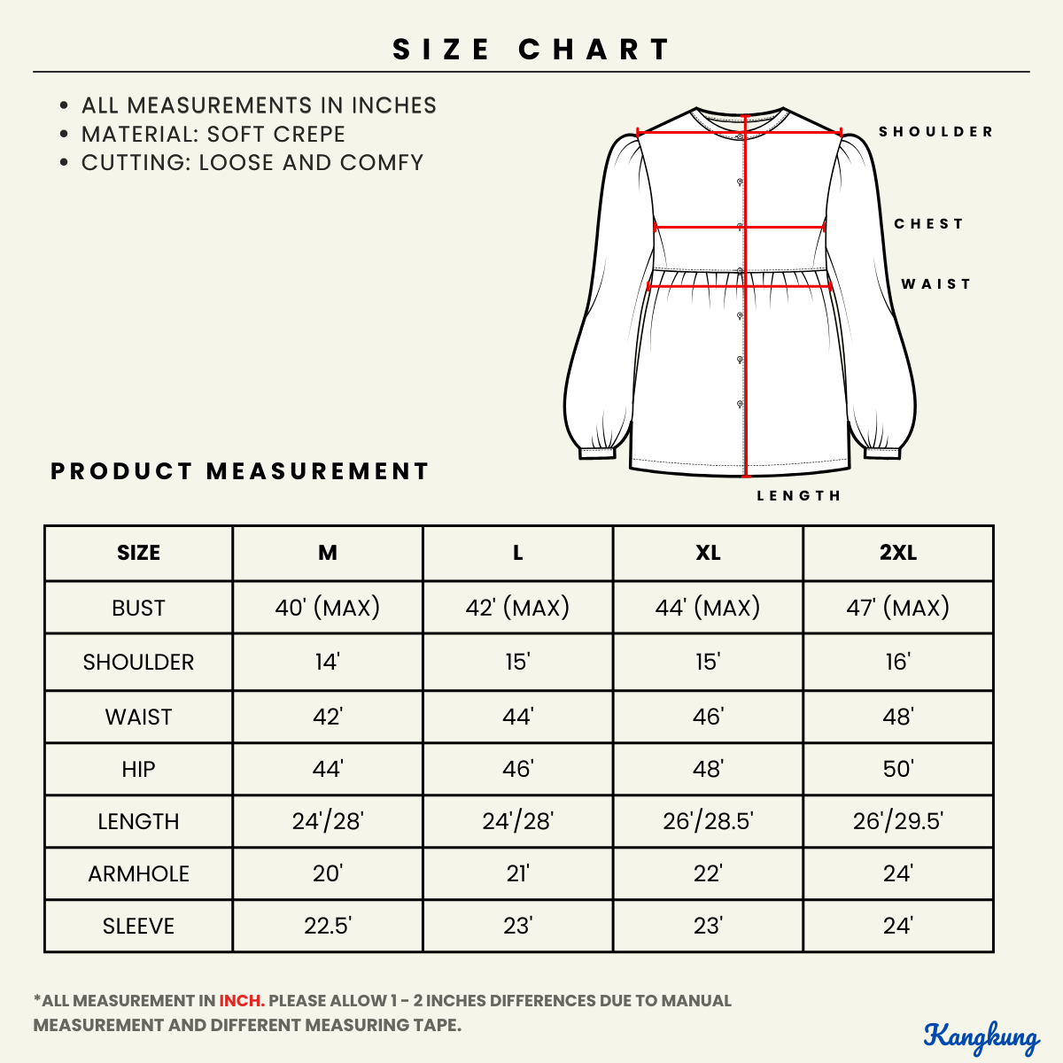 KANGKUNG MEIKA BLOUS KASUAL WANITA CREPE LEMBUT – KK110