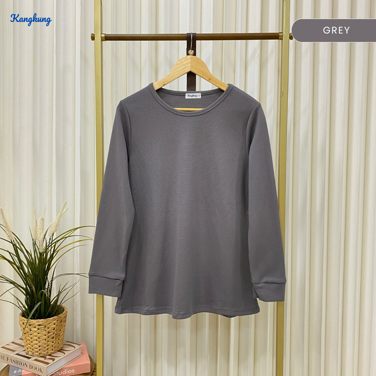 Lessy Ribbed-Textured Pullover Shirt - KK113