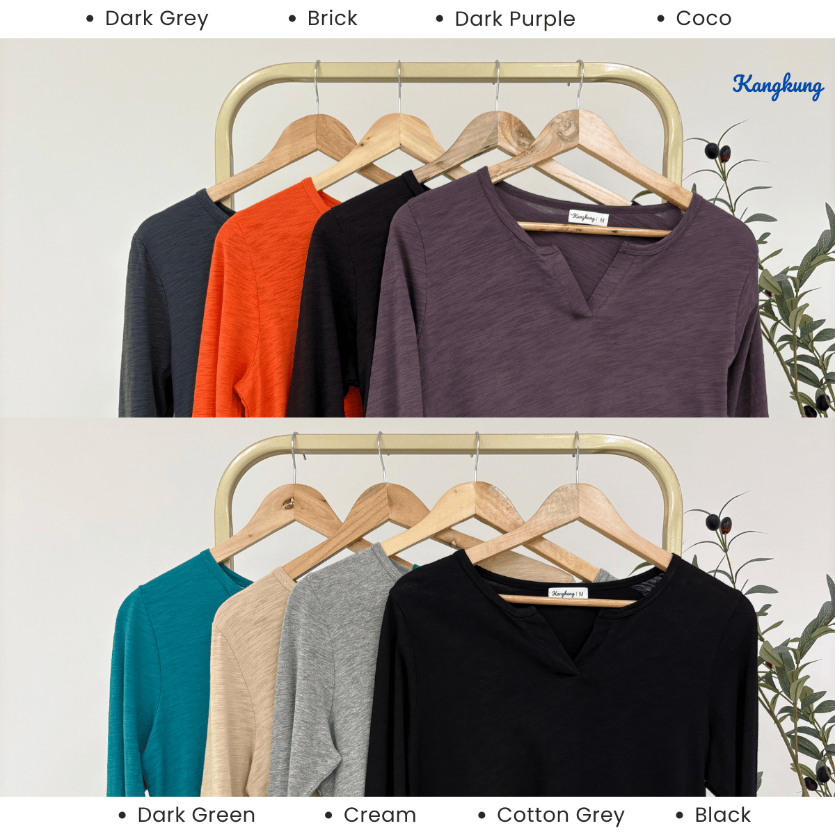 KANGKUNG IKINA KEMEJA KASUAL LEHER V-BULAT - KK120 BAJU WANITA