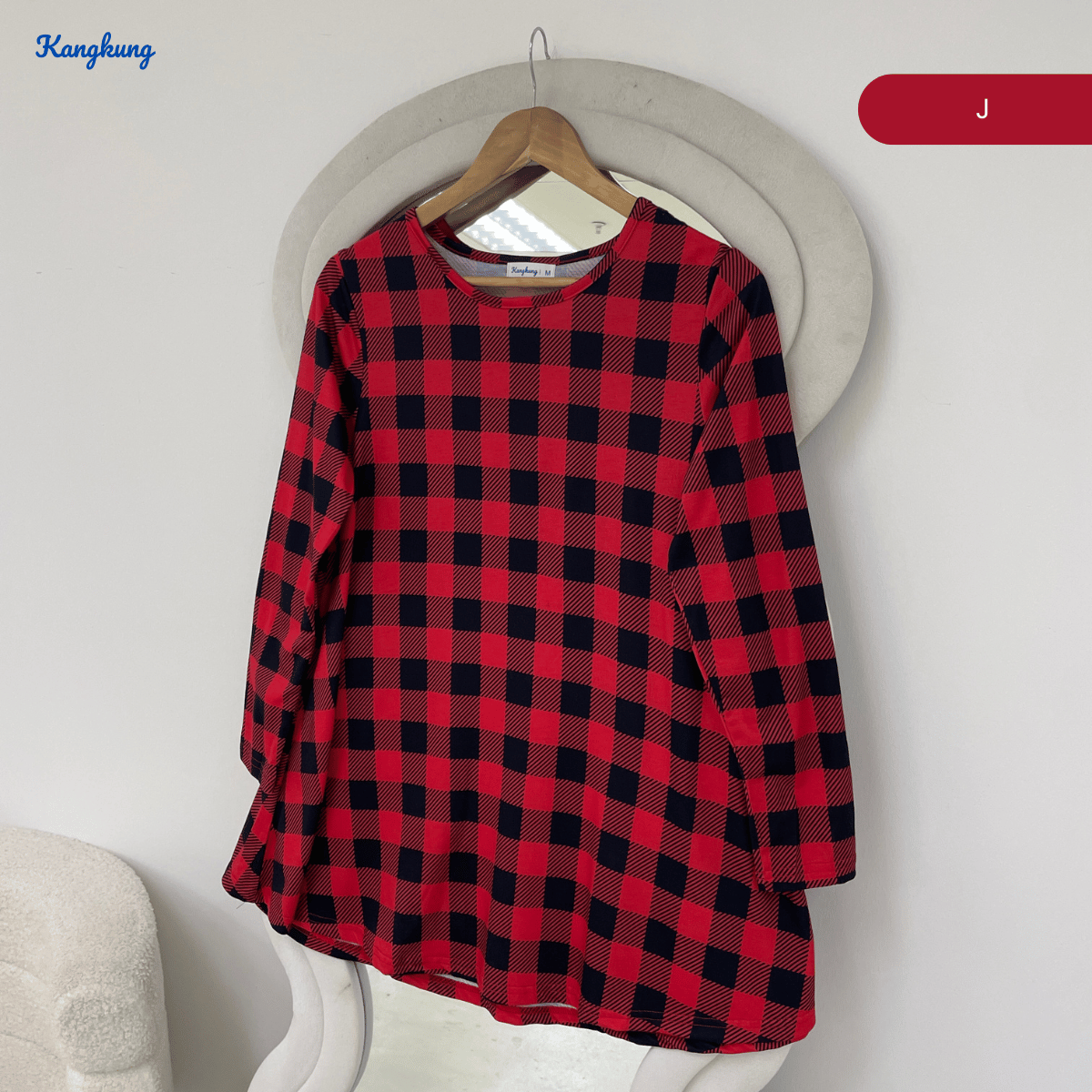 KANGKUNG ASIAH DAILY RELAXED CHECKERED BLOUSE - KK123 (GN295)