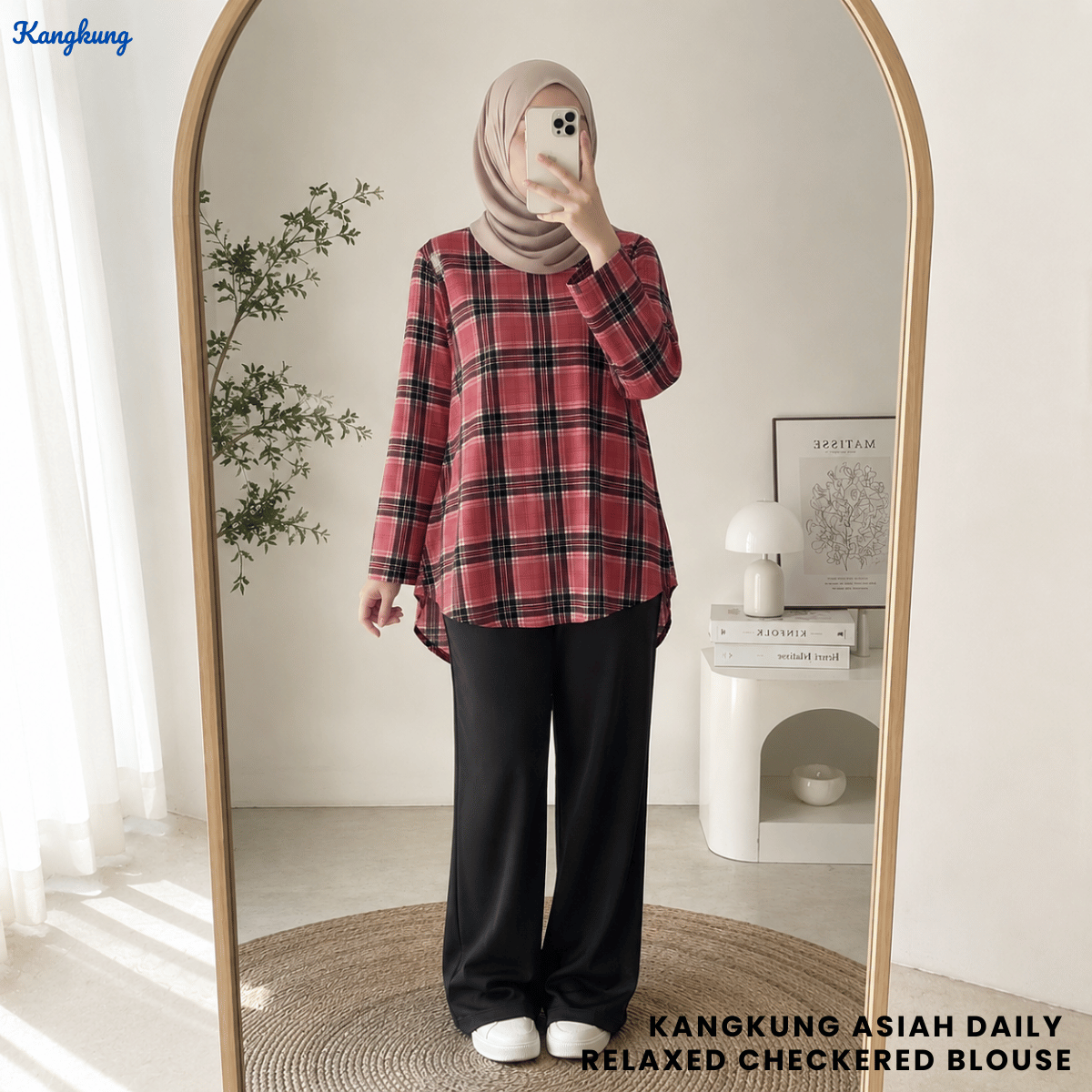 KANGKUNG ASIAH DAILY RELAXED CHECKERED BLOUSE - KK123 (GN295)