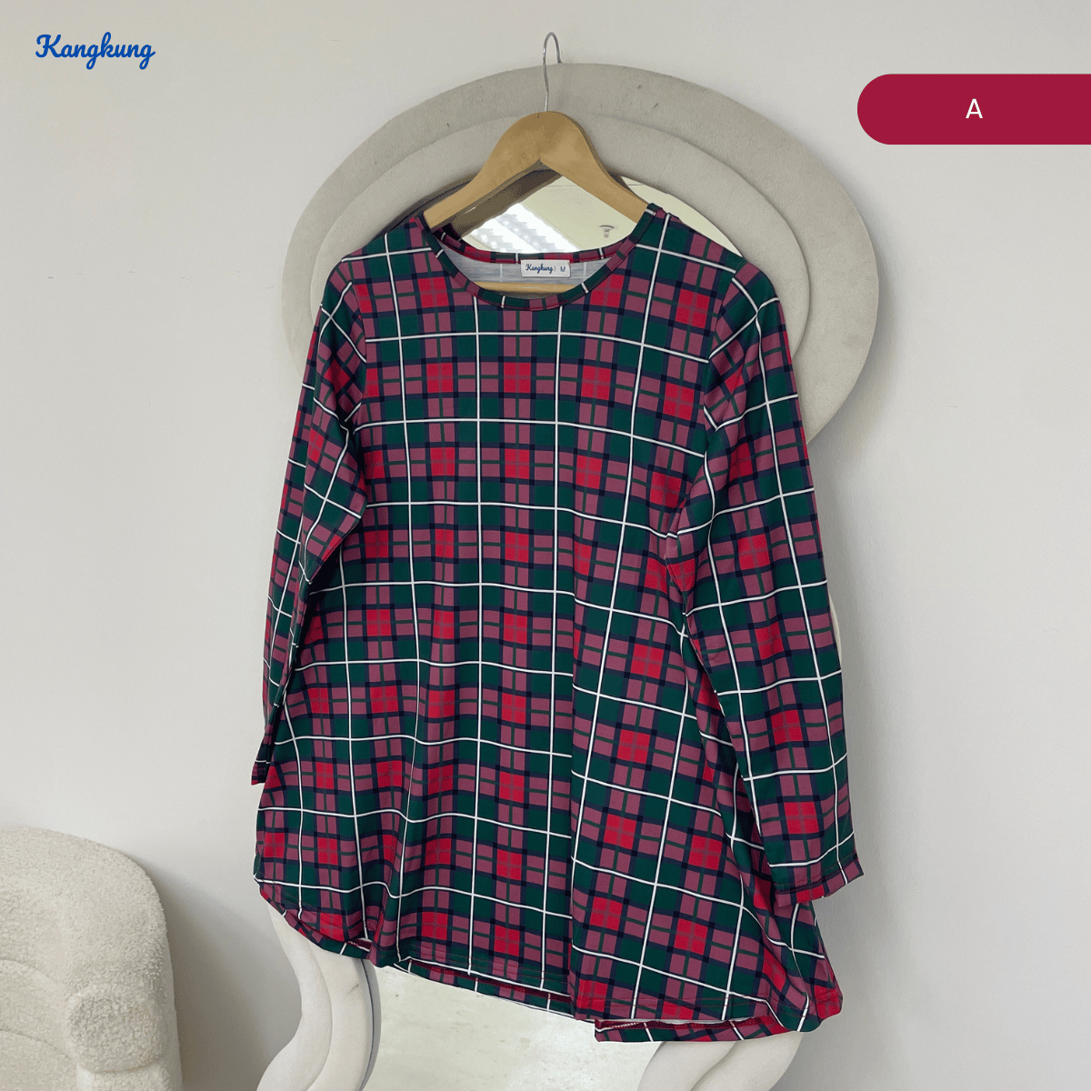 KANGKUNG ASIAH DAILY RELAXED CHECKERED BLOUSE - KK123 (GN295)