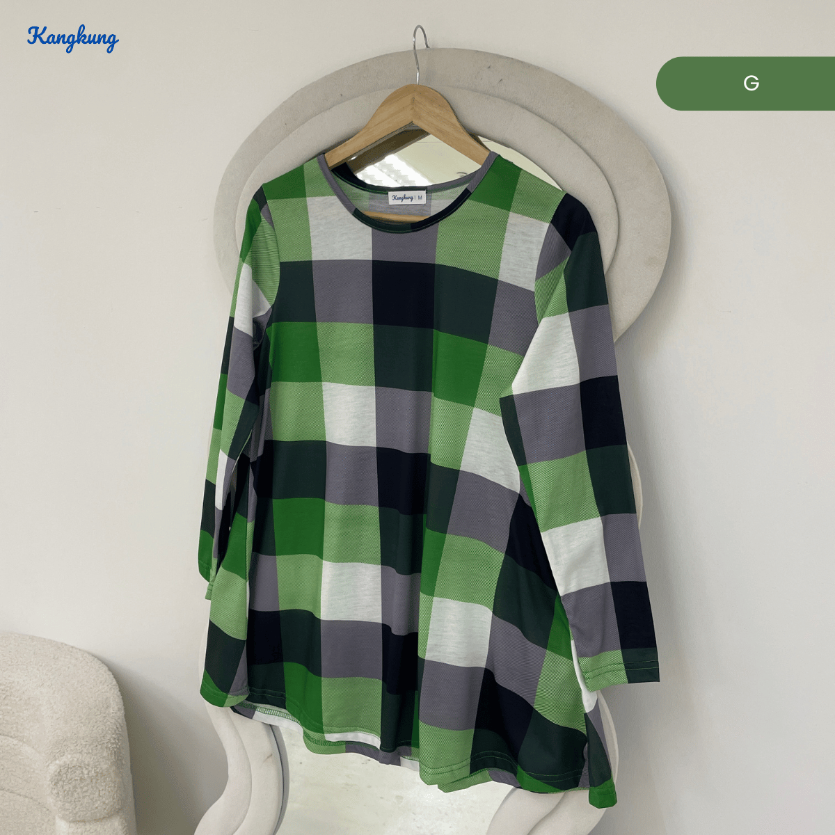 KANGKUNG ASIAH DAILY RELAXED CHECKERED BLOUSE - KK123 (GN295)