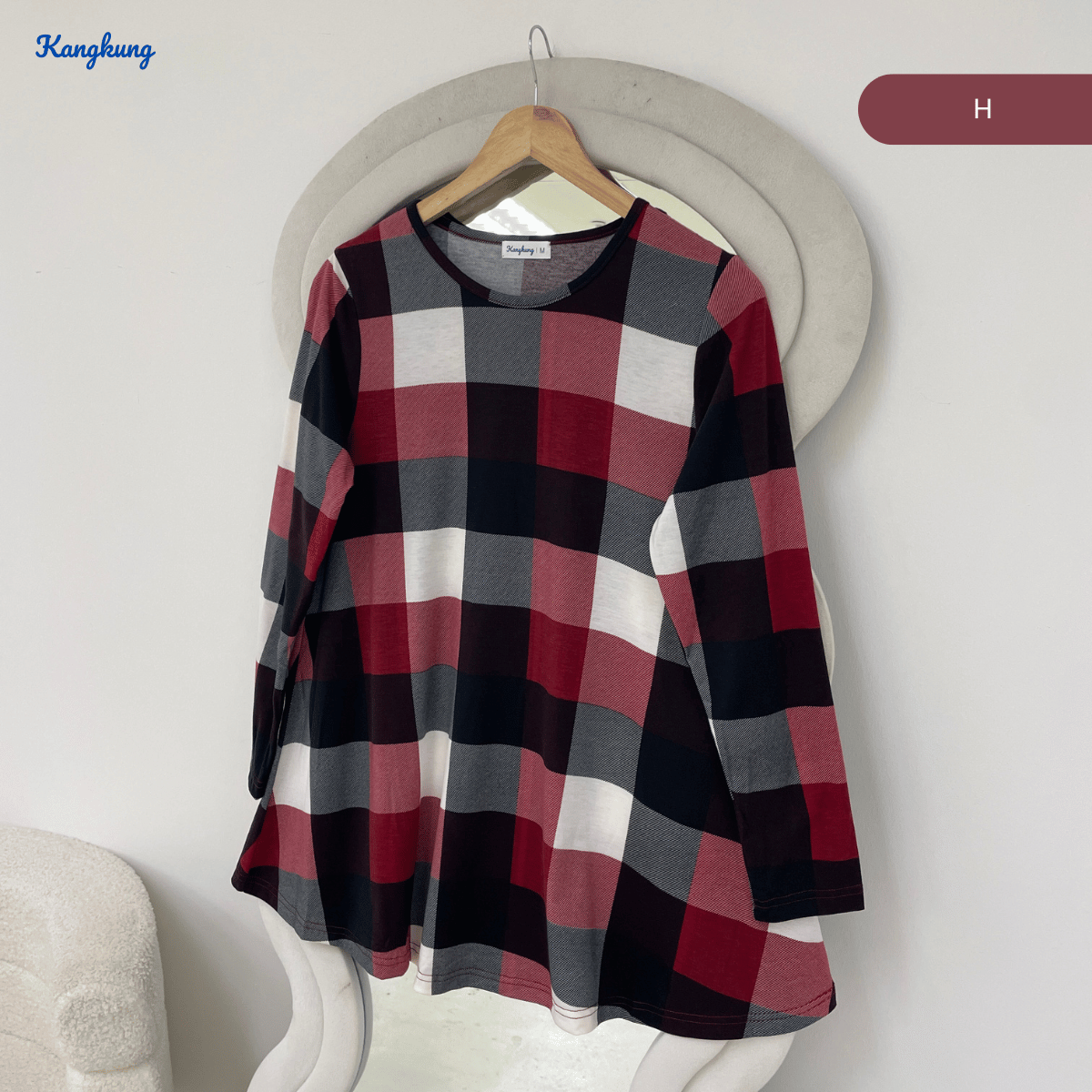 KANGKUNG ASIAH DAILY RELAXED CHECKERED BLOUSE - KK123 (GN295)