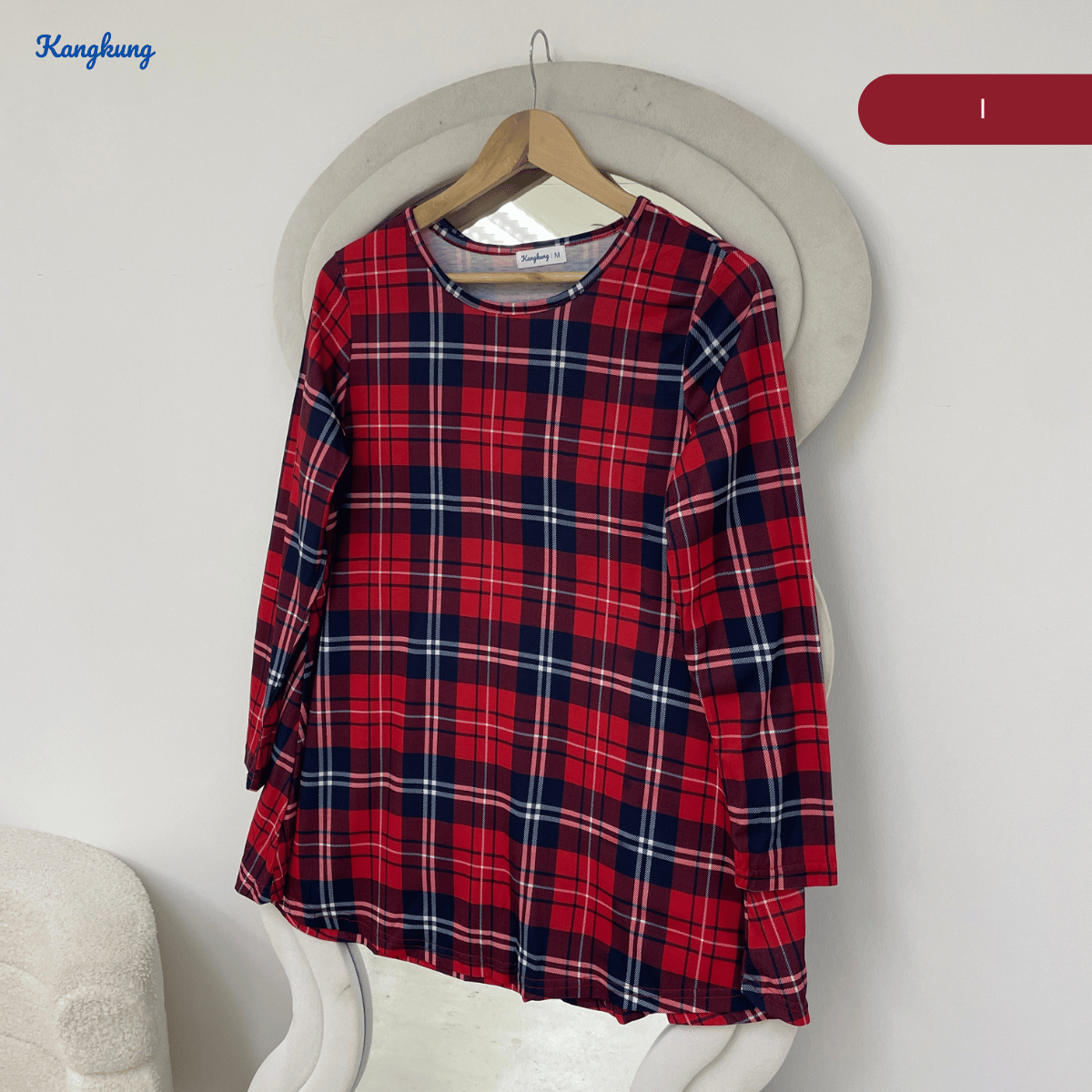 KANGKUNG ASIAH DAILY RELAXED CHECKERED BLOUSE - KK123 (GN295)