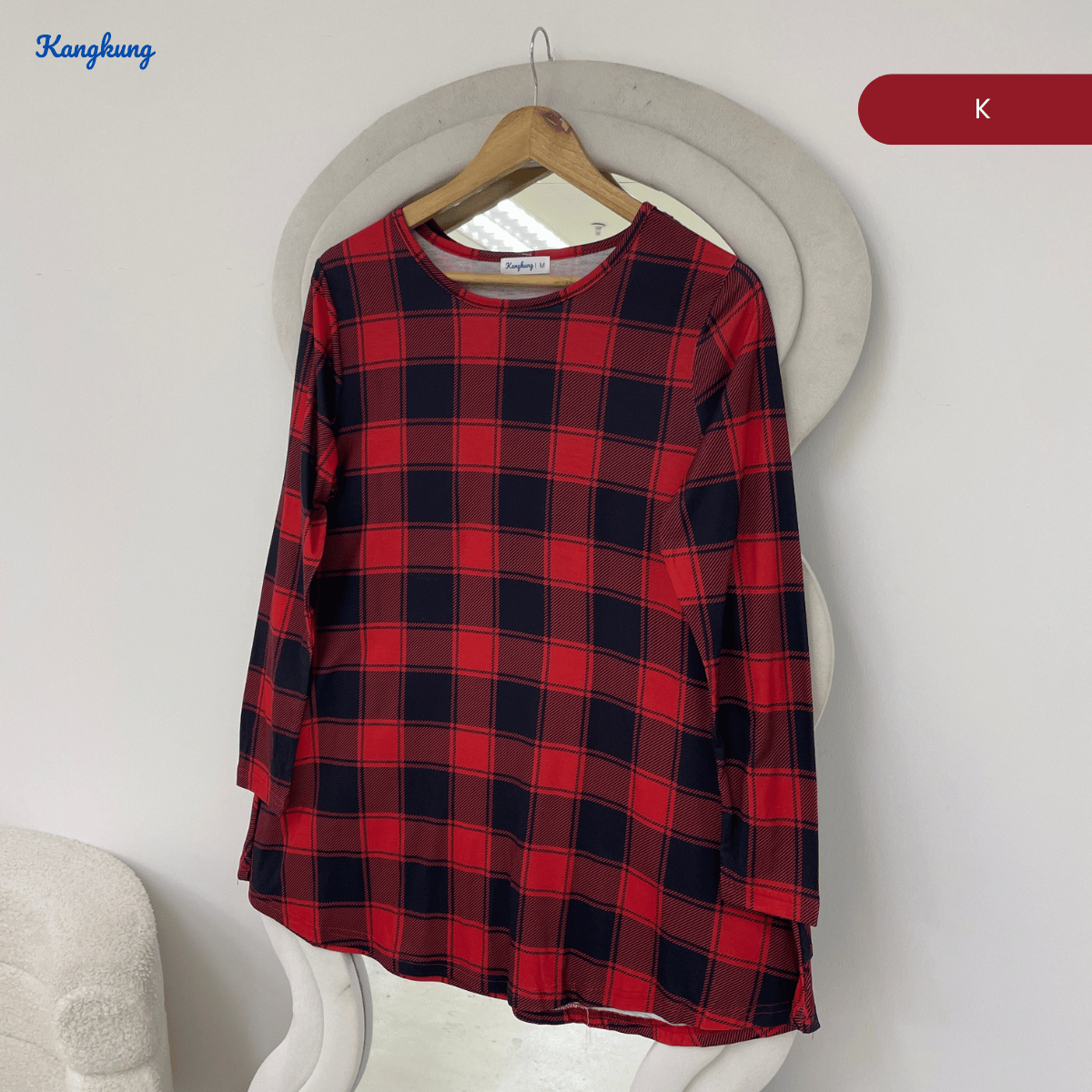 KANGKUNG ASIAH DAILY RELAXED CHECKERED BLOUSE - KK123 (GN295)