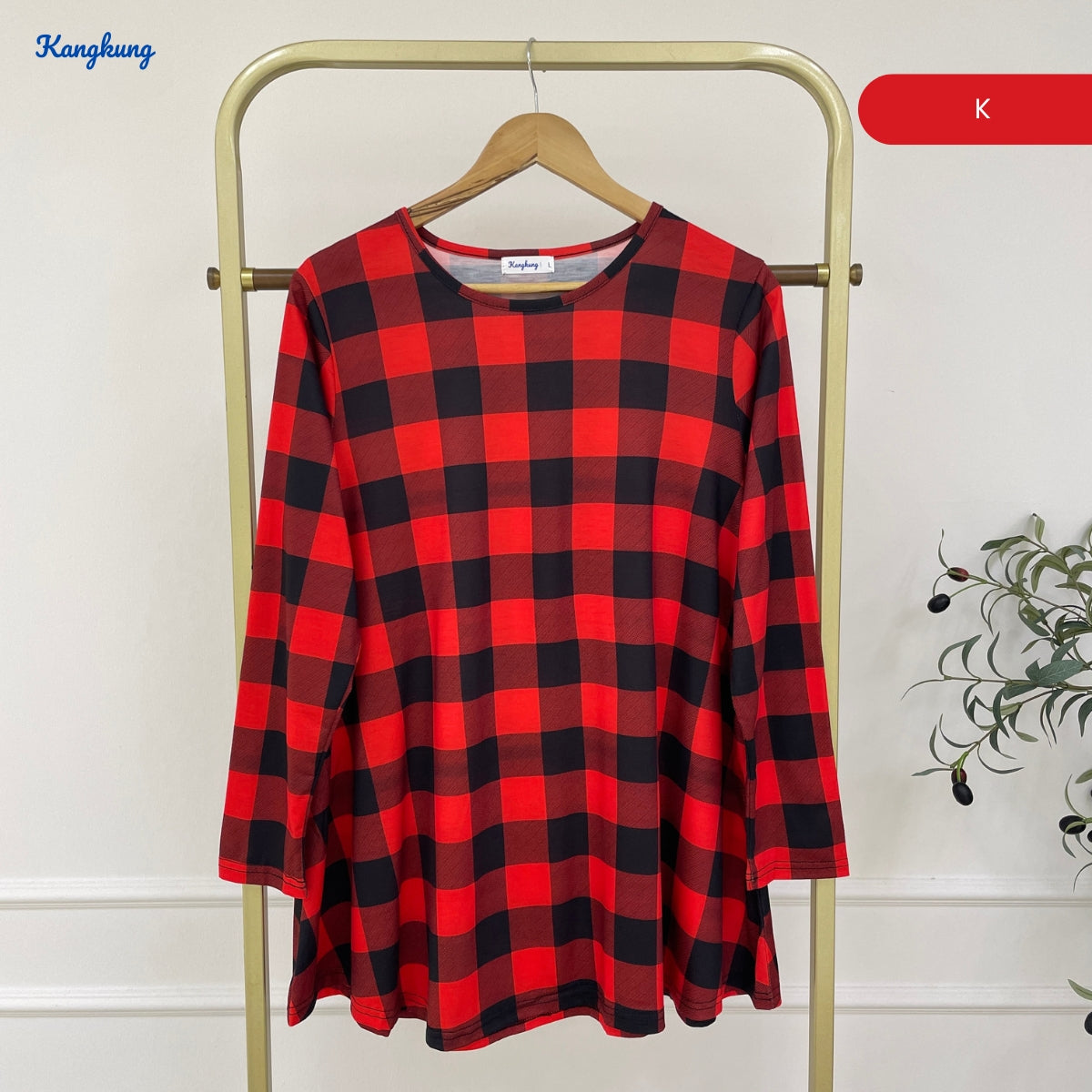 KANGKUNG AISAH DAILY RELAXED CHECKERED BLOUSE - KK123 (GN295)