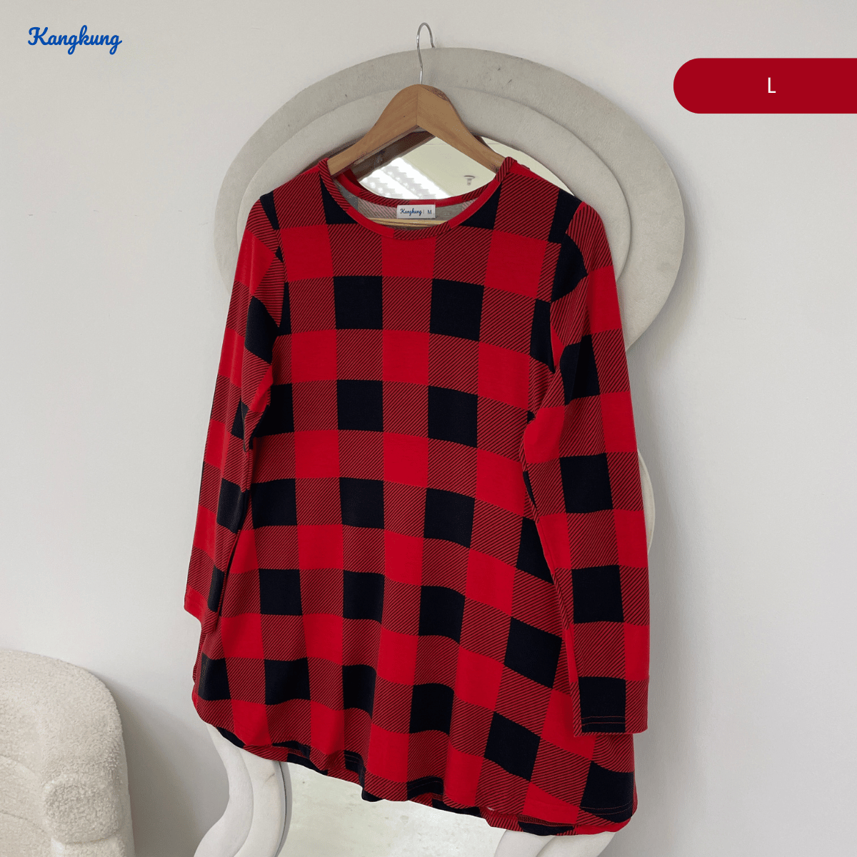 KANGKUNG ASIAH DAILY RELAXED CHECKERED BLOUSE - KK123 (GN295)