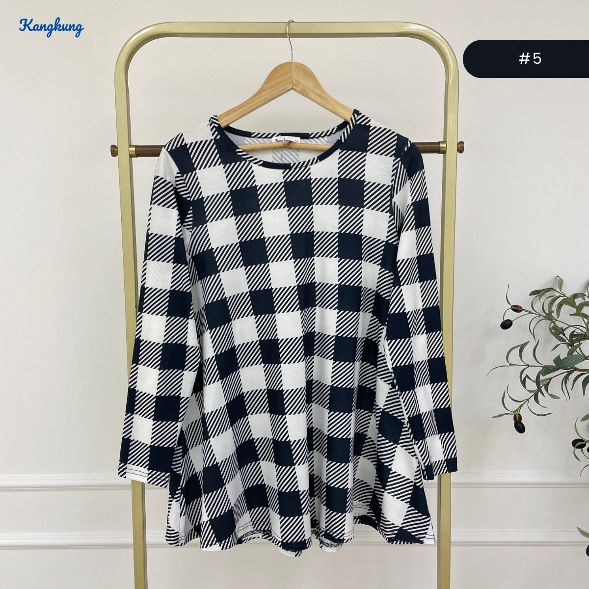 KANGKUNG AISAH DAILY RELAXED CHECKERED BLOUSE - KK123 (GN295)