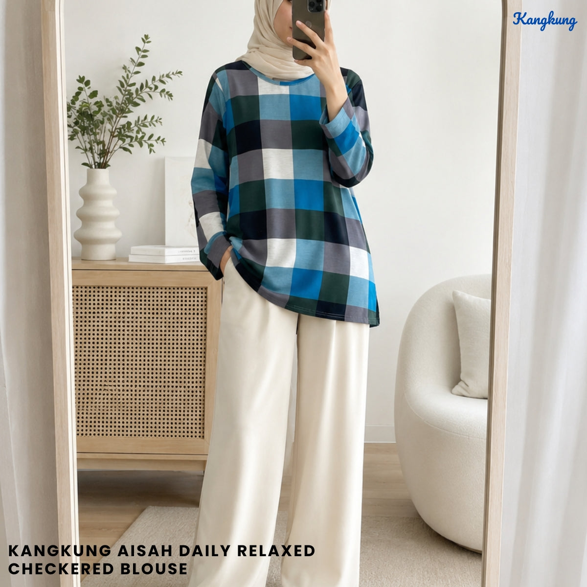 KANGKUNG AISAH DAILY RELAXED CHECKERED BLOUSE - KK123 (GN295)