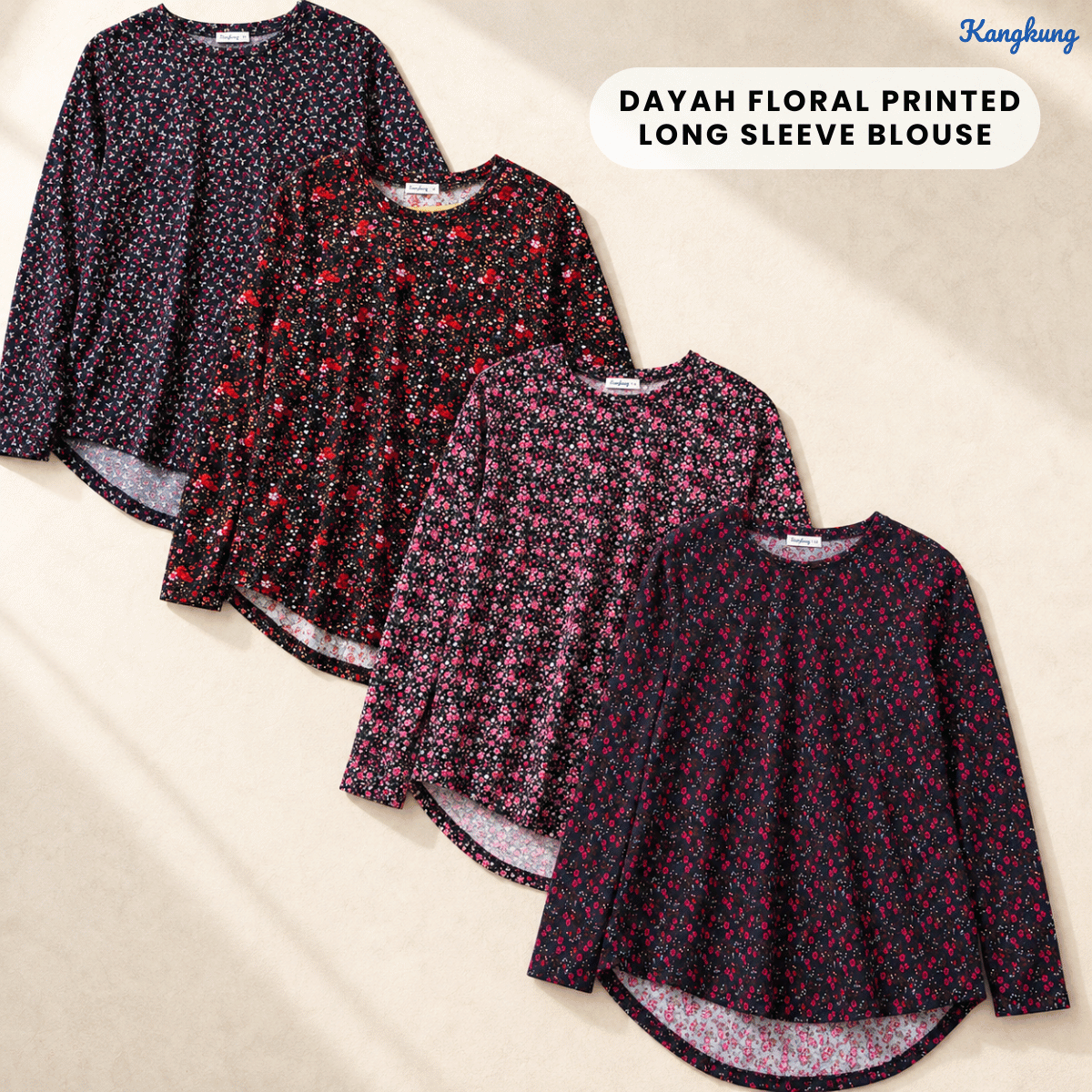 KANGKUNG DAYAH FLORAL PRINTED LONG SLEEVE BLOUSE-KK124