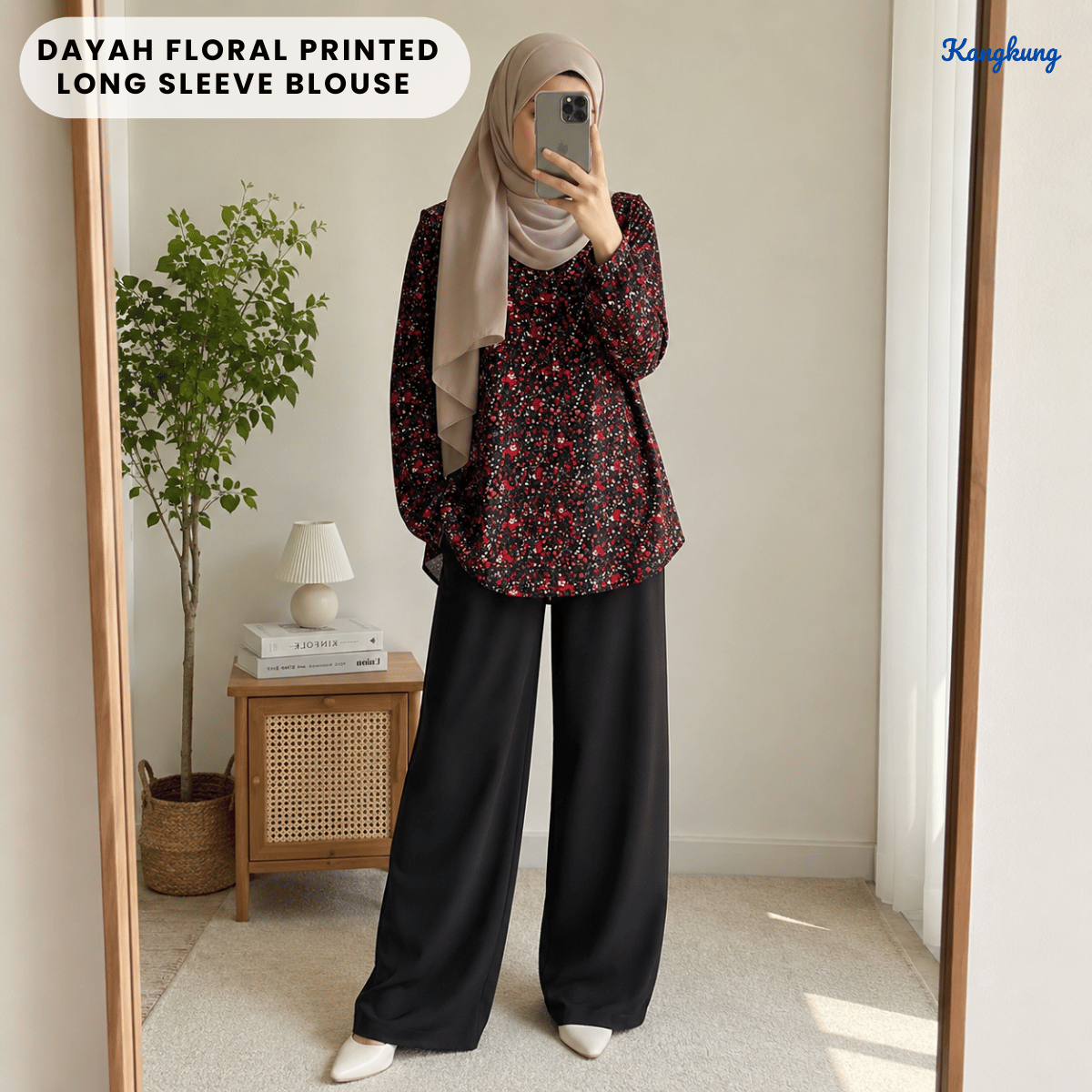 KANGKUNG DAYAH FLORAL PRINTED LONG SLEEVE BLOUSE-KK124